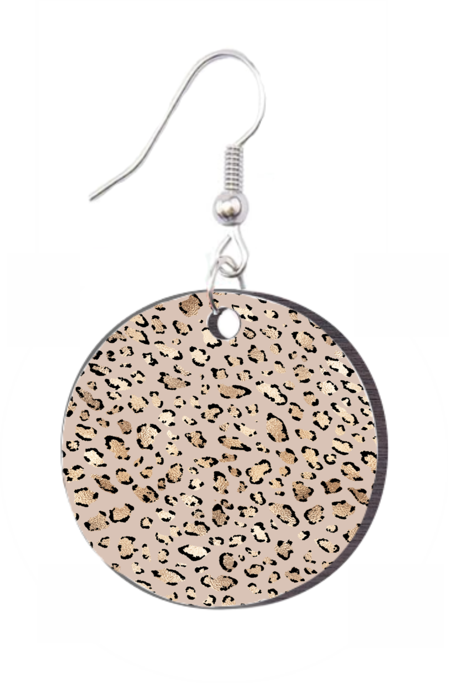 Taupe Leopard Glitter - Round Earring Design