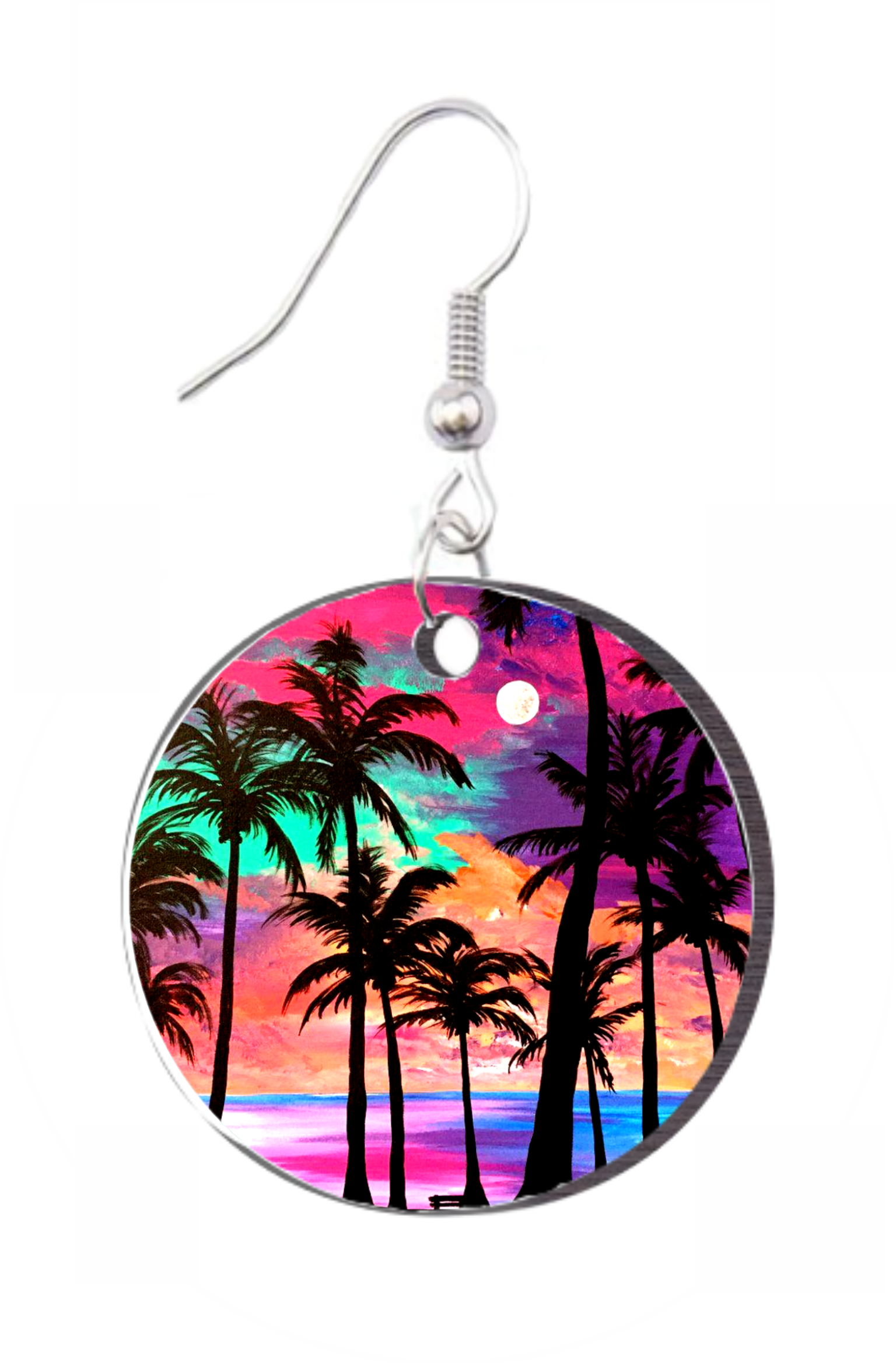 Tropical Palm Trees - Round Earring Design