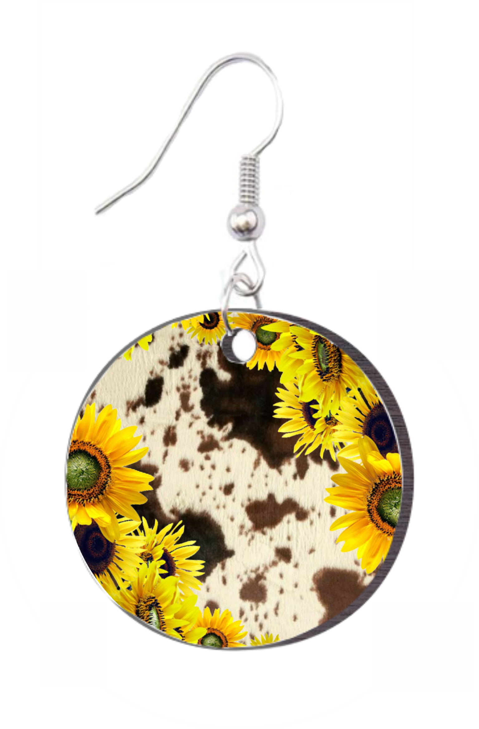 Sunflower Cow Print - Round Earring Design