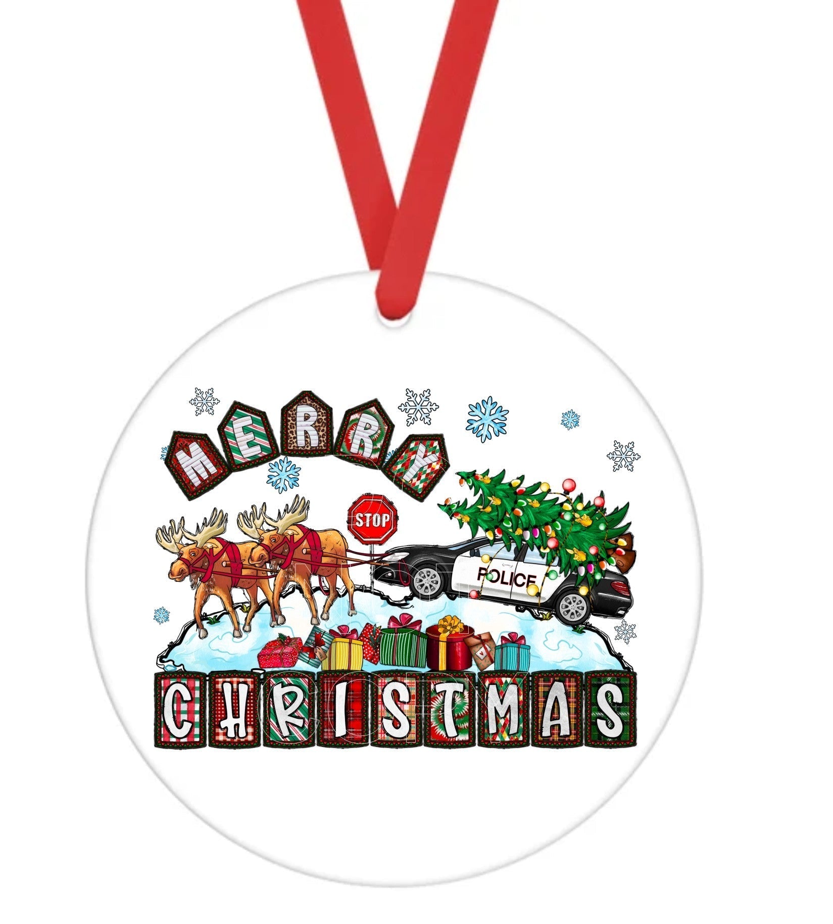 Merry Christmas Police - Christmas Ornament -  UV DTF Decals