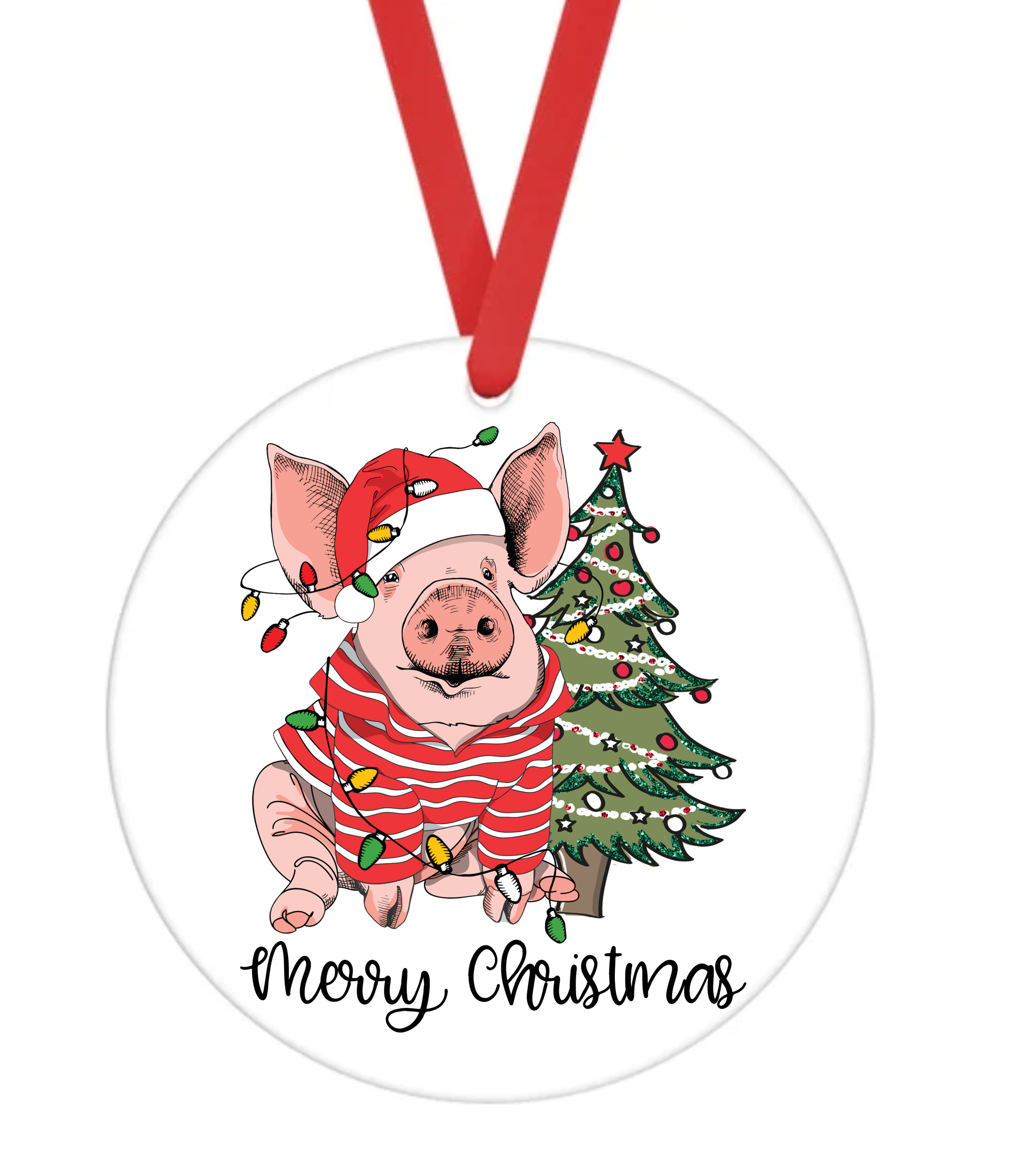 Country Pig - Christmas Ornament -  UV DTF Decals