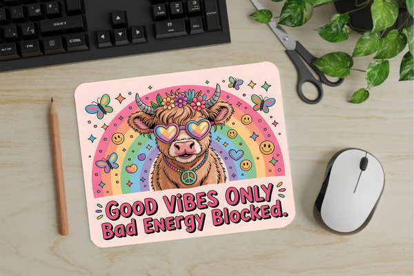 Good Vibes Only. Bad Energy Blocked - Mouse Pad - Sublimation Transfer