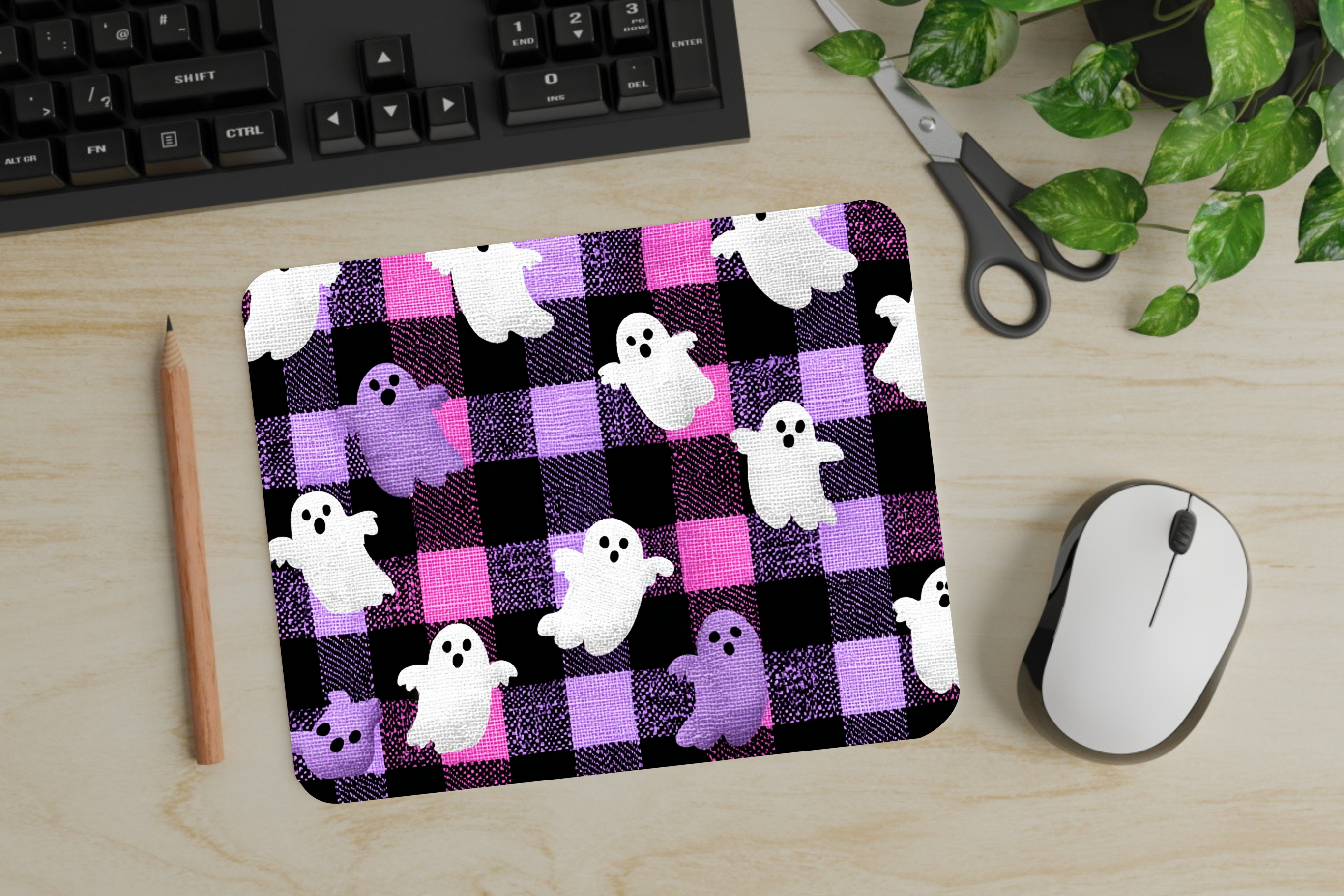 Halloween Ghosts - Faux Fabric Texture - Mouse Pad - Sublimation Transfer