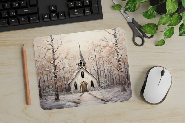 Snowy Winter Church - Mouse Pad - Sublimation Transfer