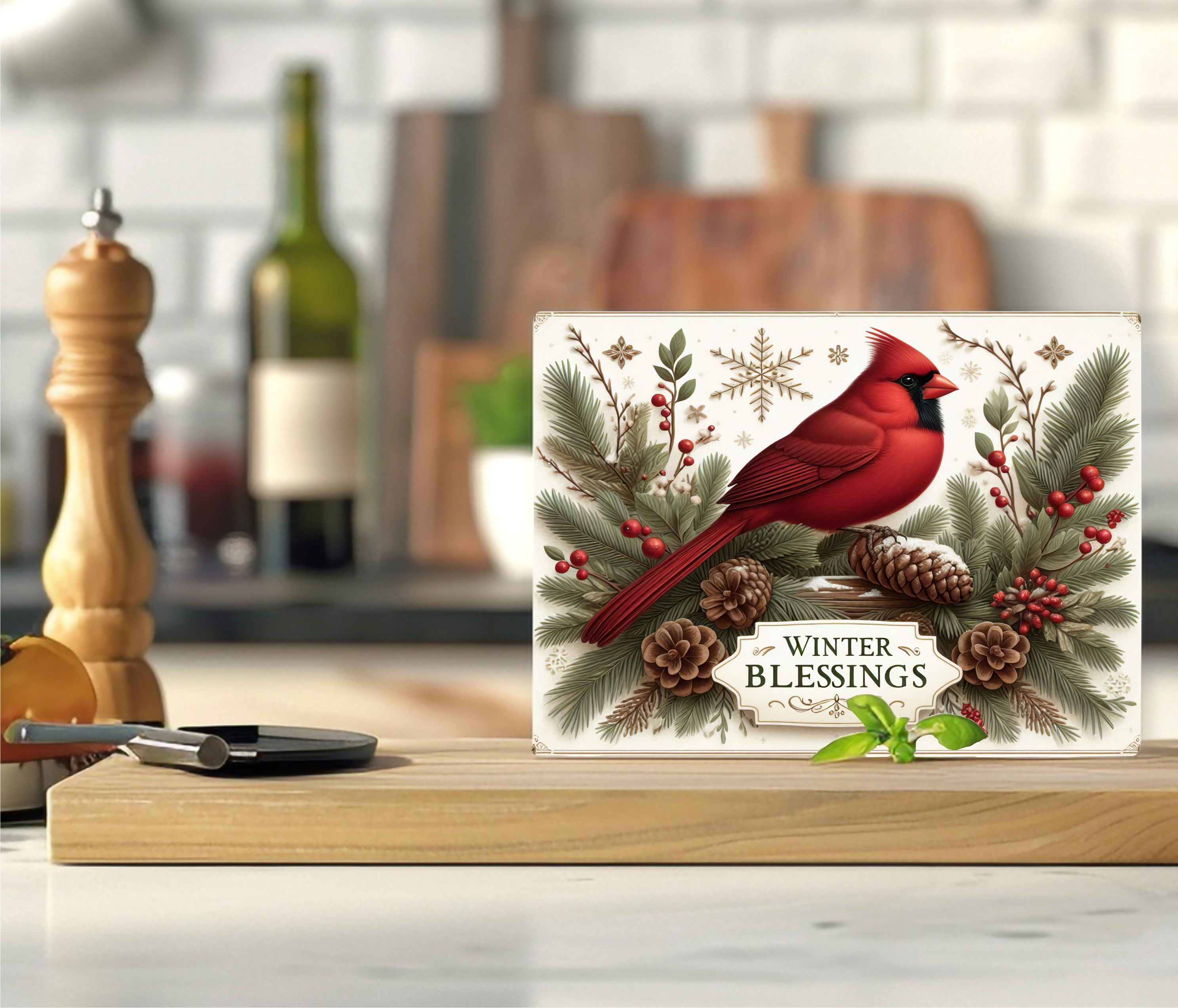 Winter Blessings Cardinal - Cutting Board - Sublimation Transfer