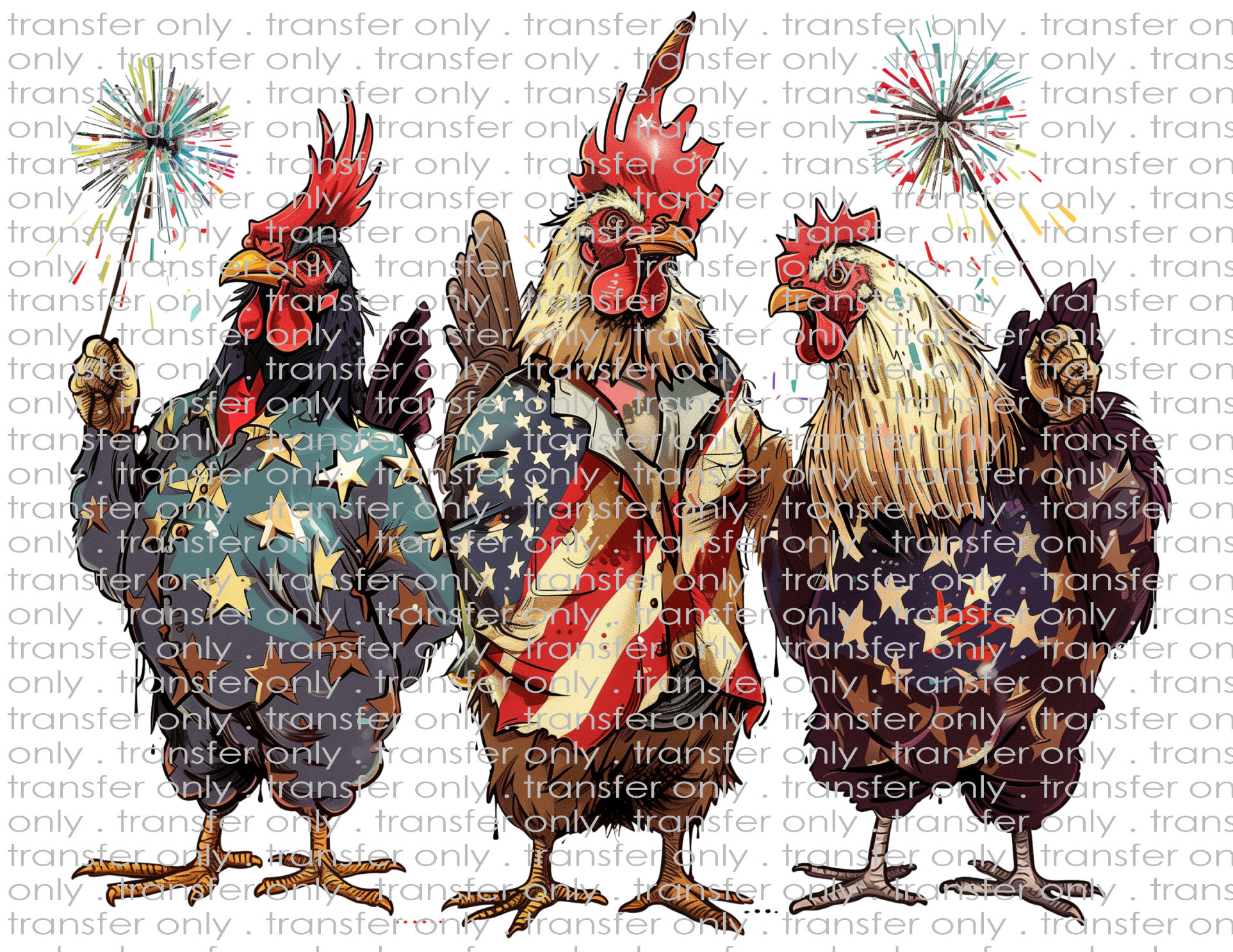 Patriotic Chickens - Waterslide, Sublimation Transfers