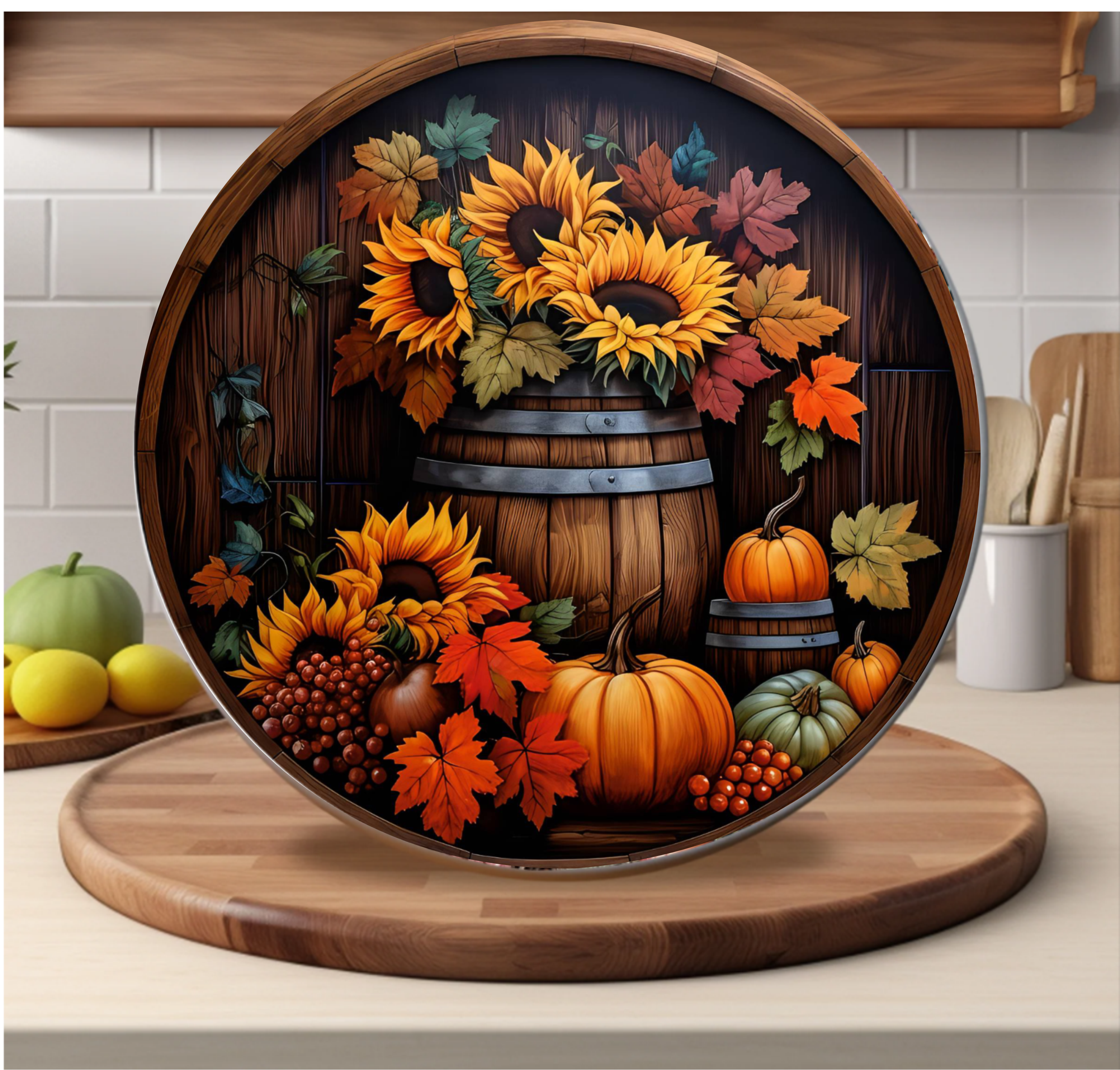 Autumn Barrel - Faux Wood- Cutting Board - Sublimation Transfer