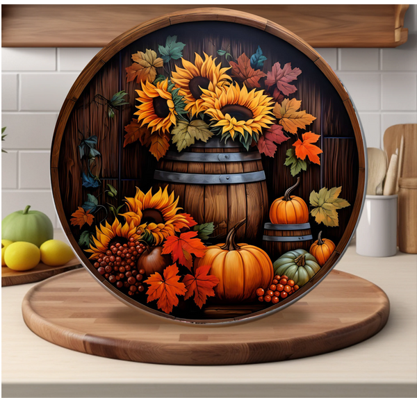 Autumn Barrel - Faux Wood- Cutting Board - Sublimation Transfer