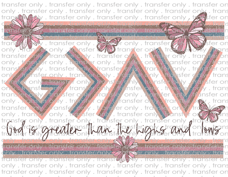 God is Greater than the Highs and Lows- Waterslide, Sublimation Transfers