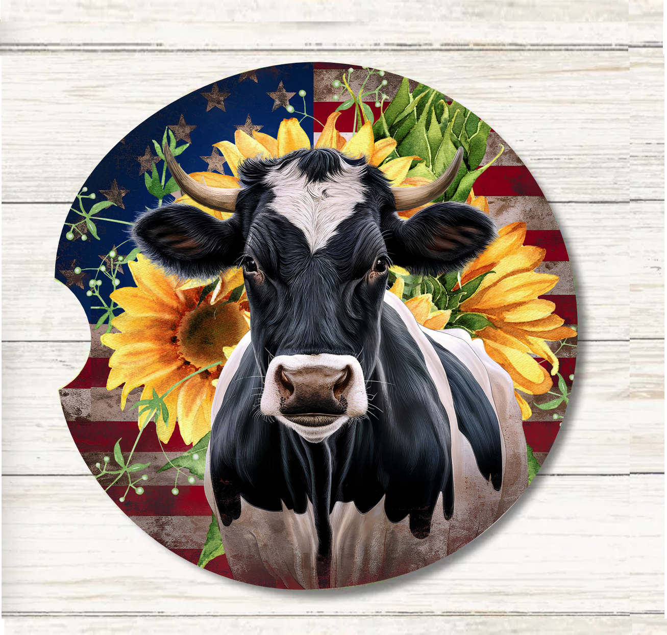 Patriotic Cow - Car Coaster & Keychain Transfer