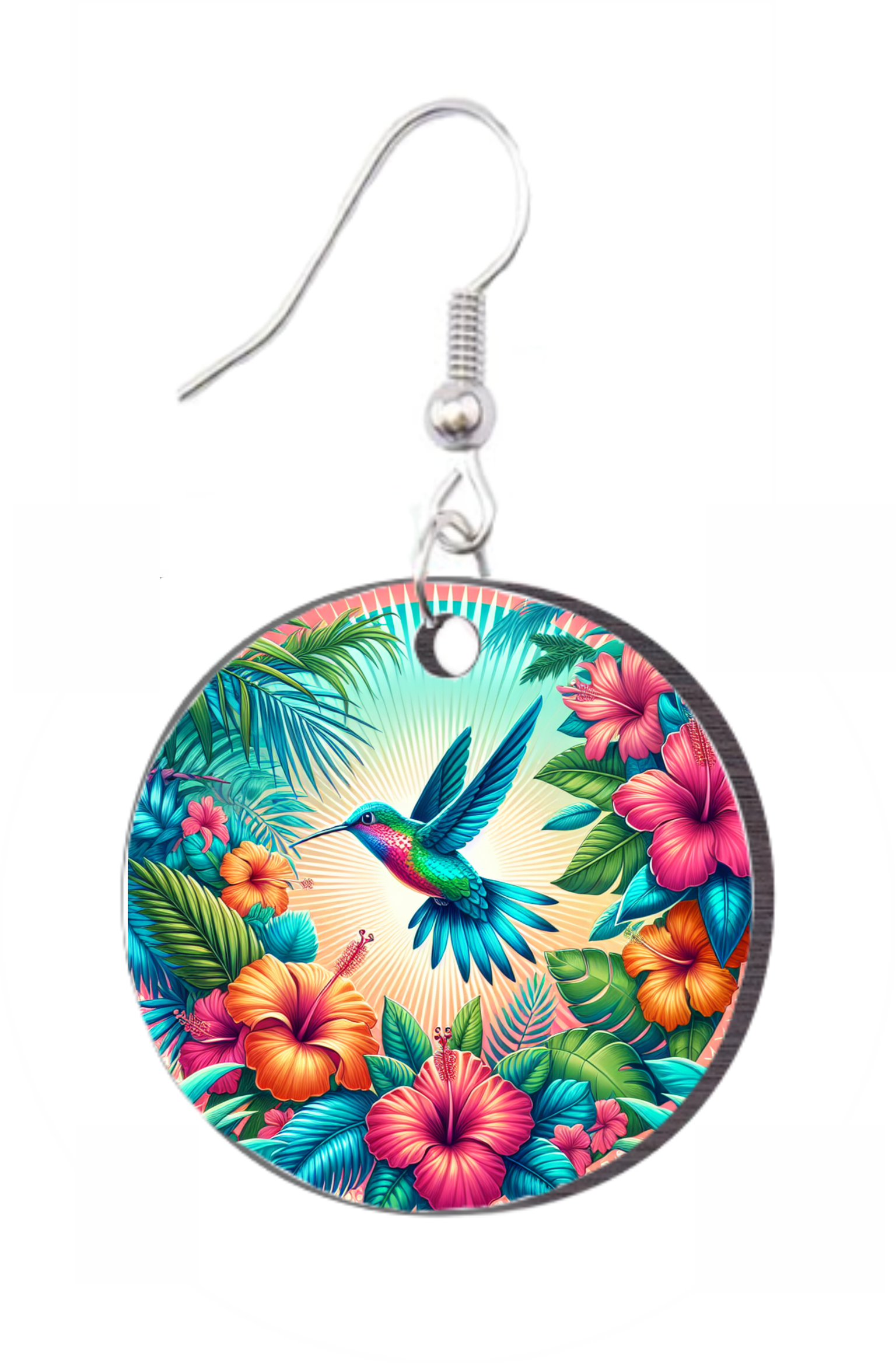 Tropical Hummingbird - Round Earring Design