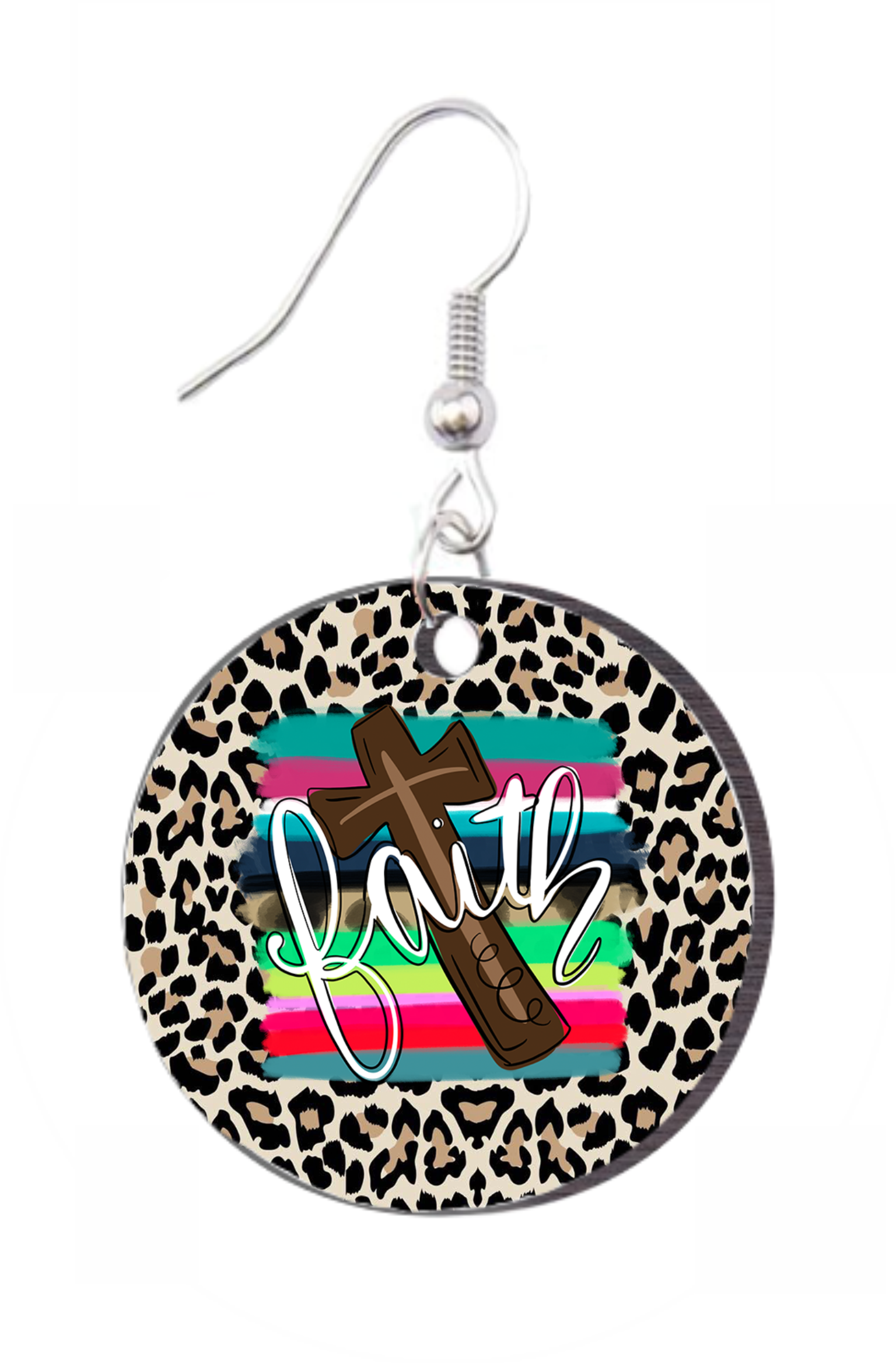 Leopard Faith Cross - Round Earring Design