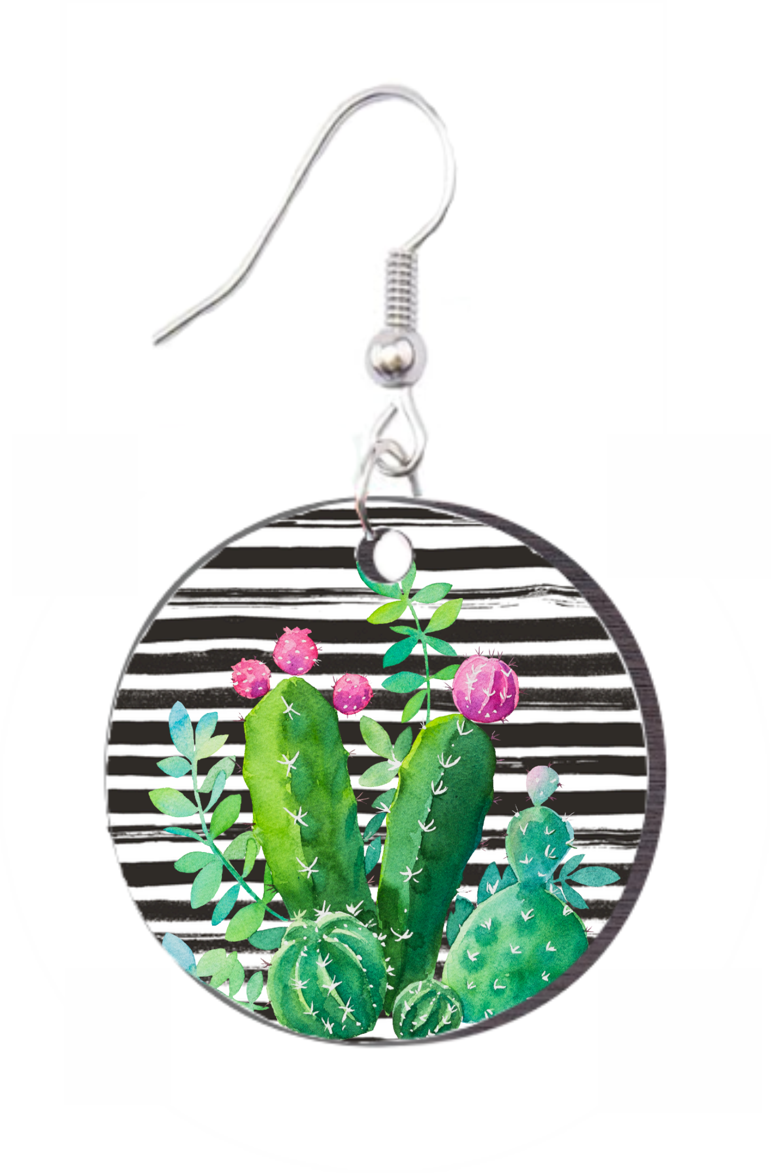 Cactus Black Stripes - Round Earring Design