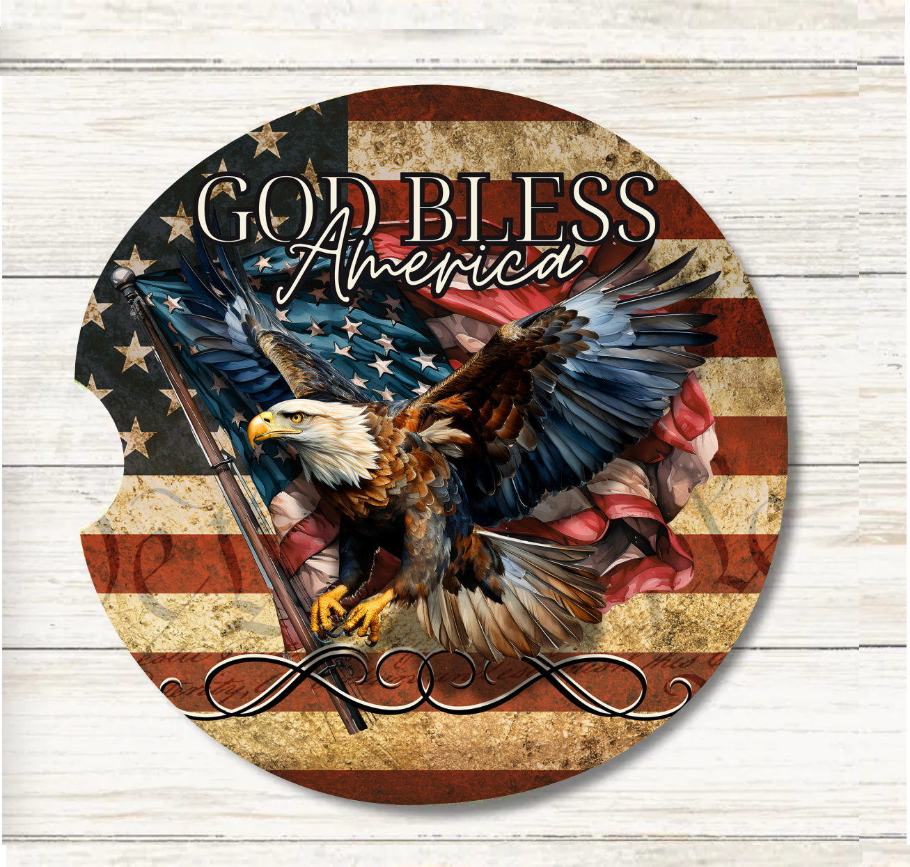 God Bless America - Car Coaster & Keychain Transfer