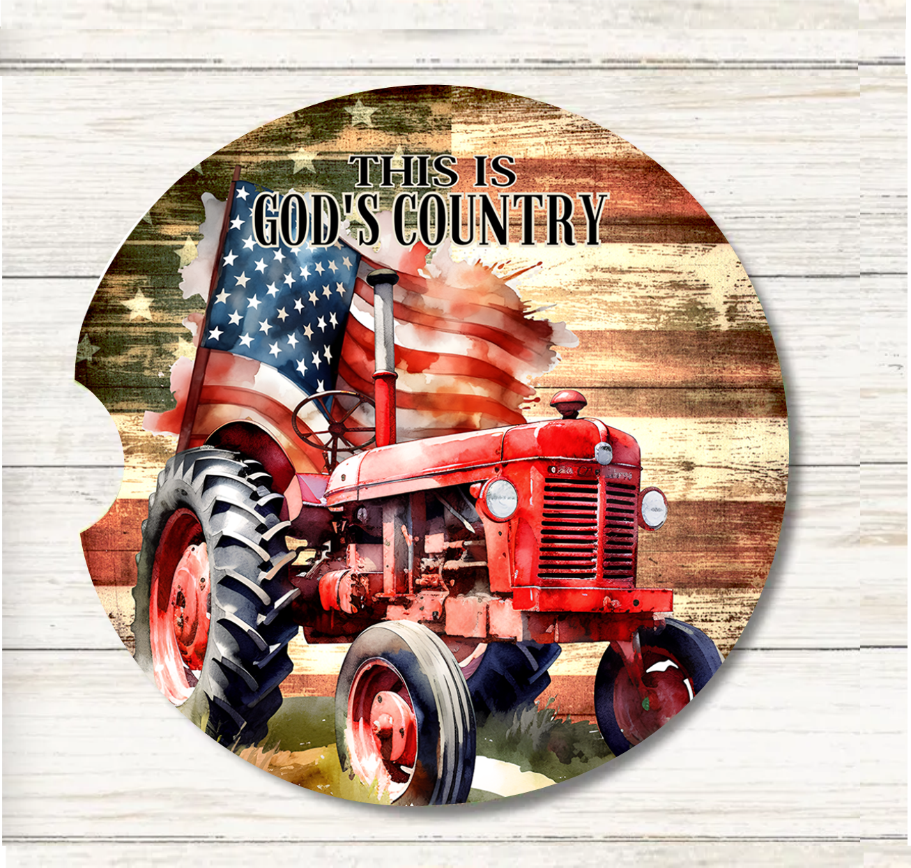 Patriotic Tractor - Car Coaster & Keychain Transfer