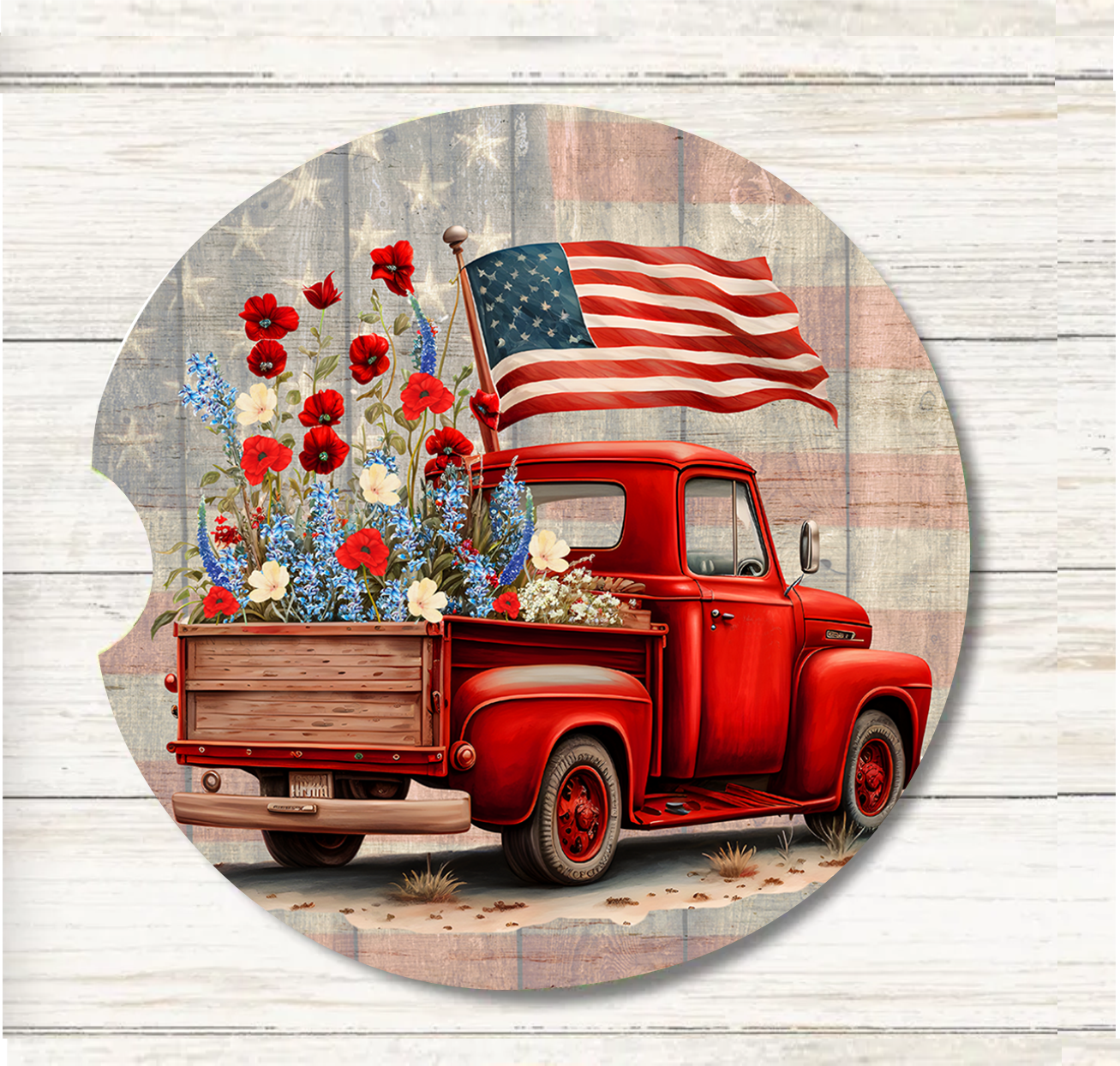 Patriotic Vintage Truck - Car Coaster & Keychain Transfer