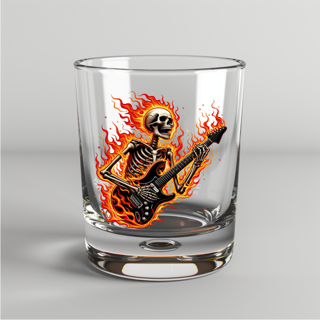 Flaming Guitar Skeleton -  UV DTF Decal