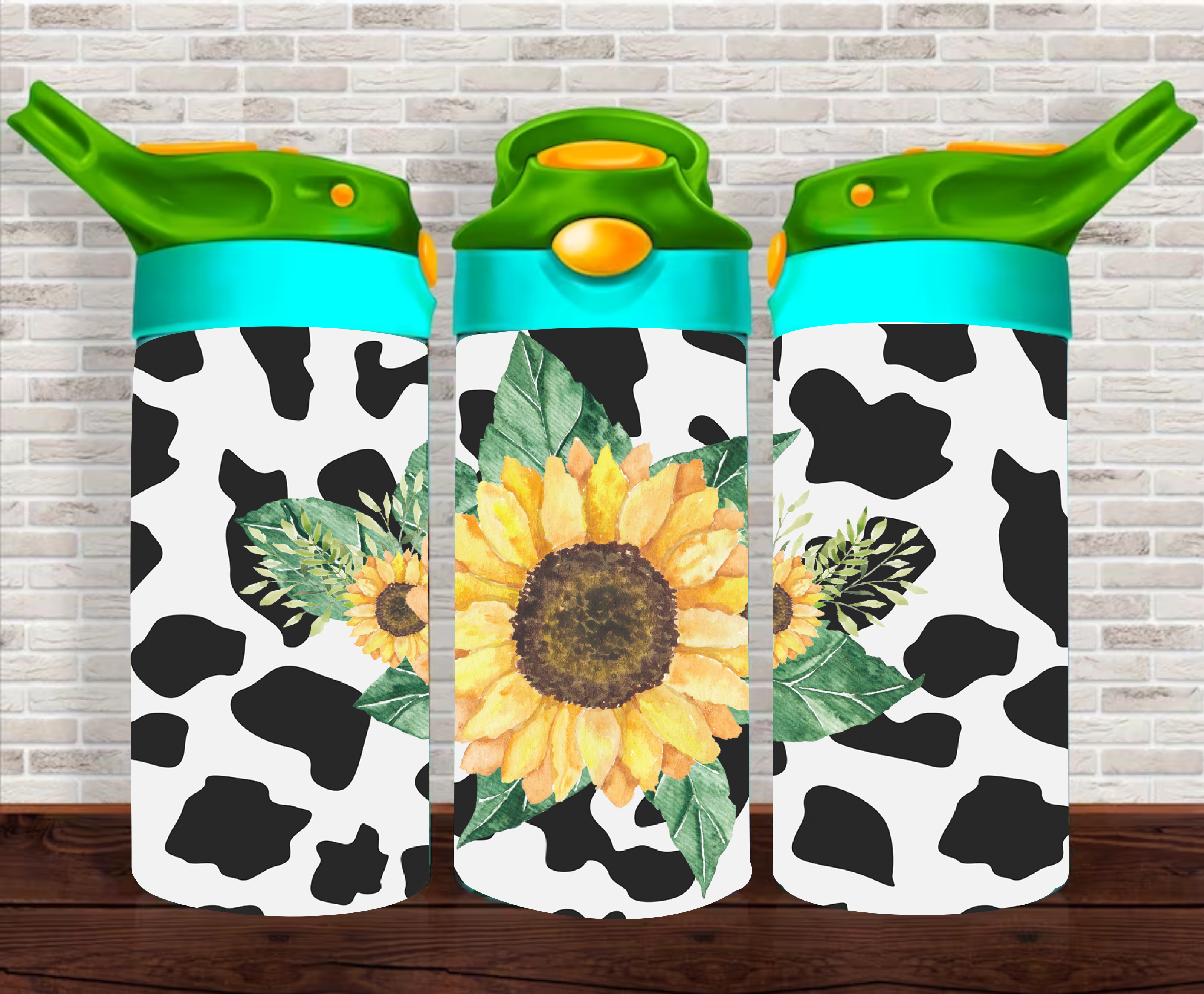 Sunflower & Cow Print - 12 oz Tumbler Wrap Sublimation Transfers