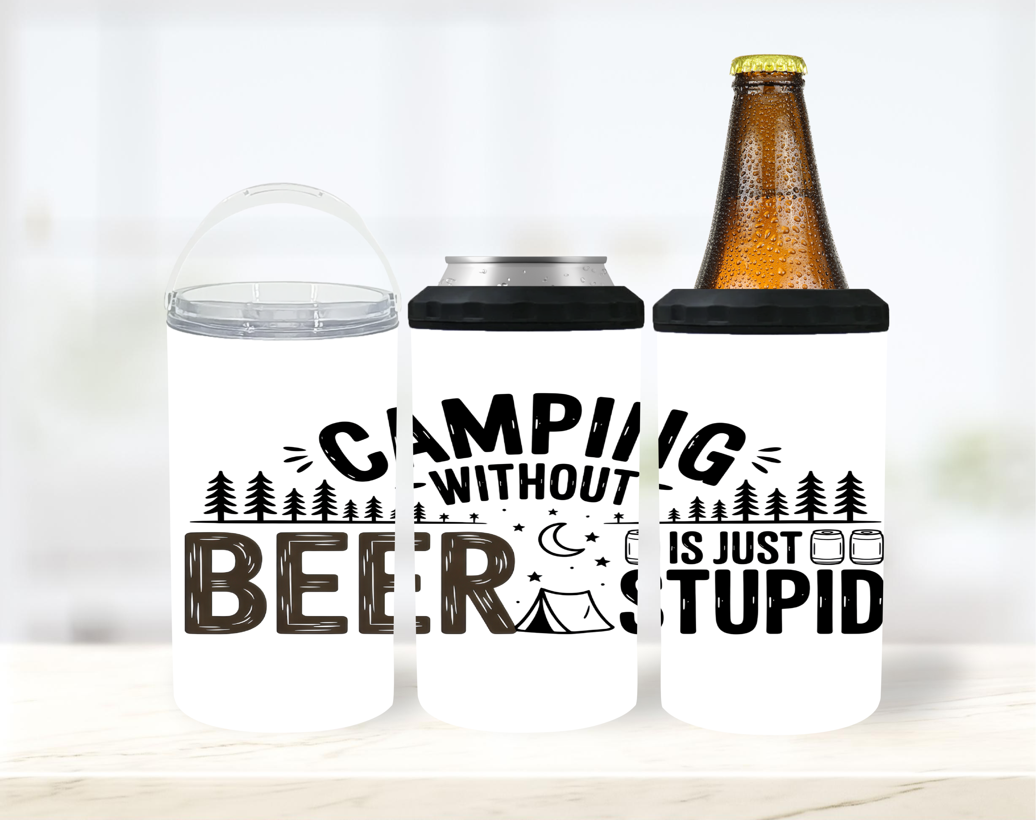 Camping Without Beer Is Just Stupid - 12 oz Can Holders & Slap Wrap - Sublimation Transfers