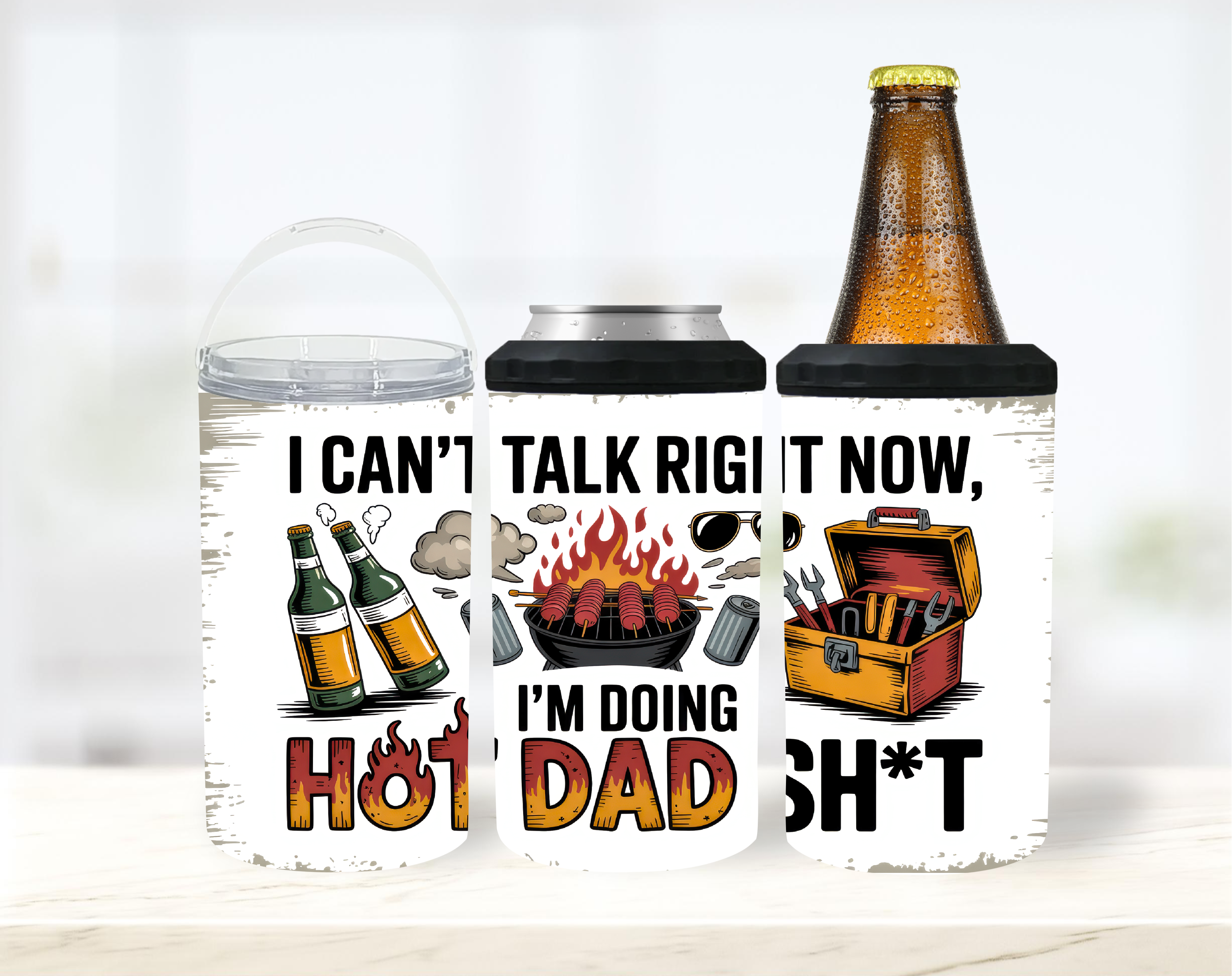 I Can't Talk Right Now, Doing Hot Dad Sh*t - 12 oz Can Holders & Slap Wrap - Sublimation Transfers