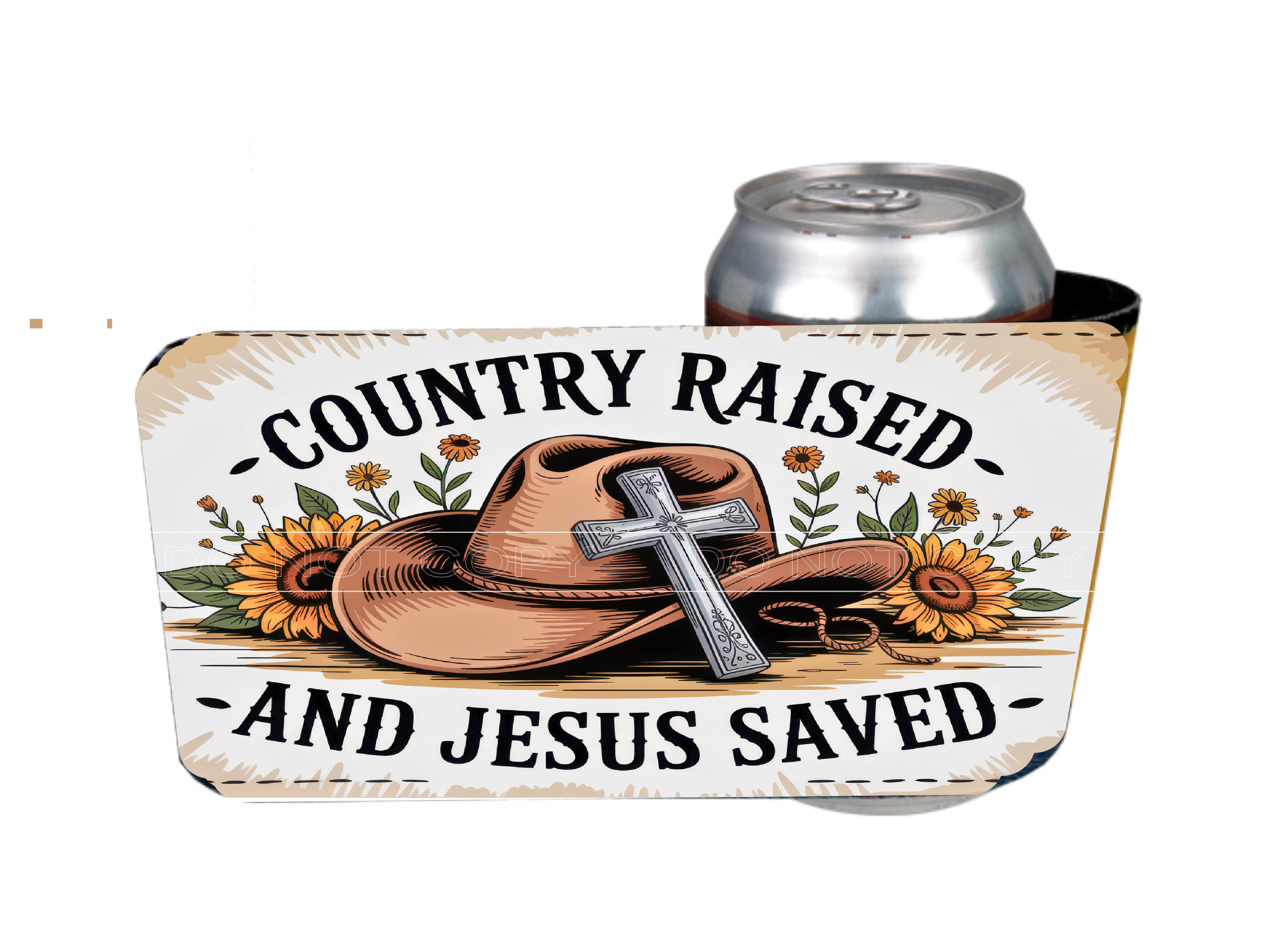 Country Raised & Jesus Saves - 12 oz Can Holders & Slap Wrap - Sublimation Transfers