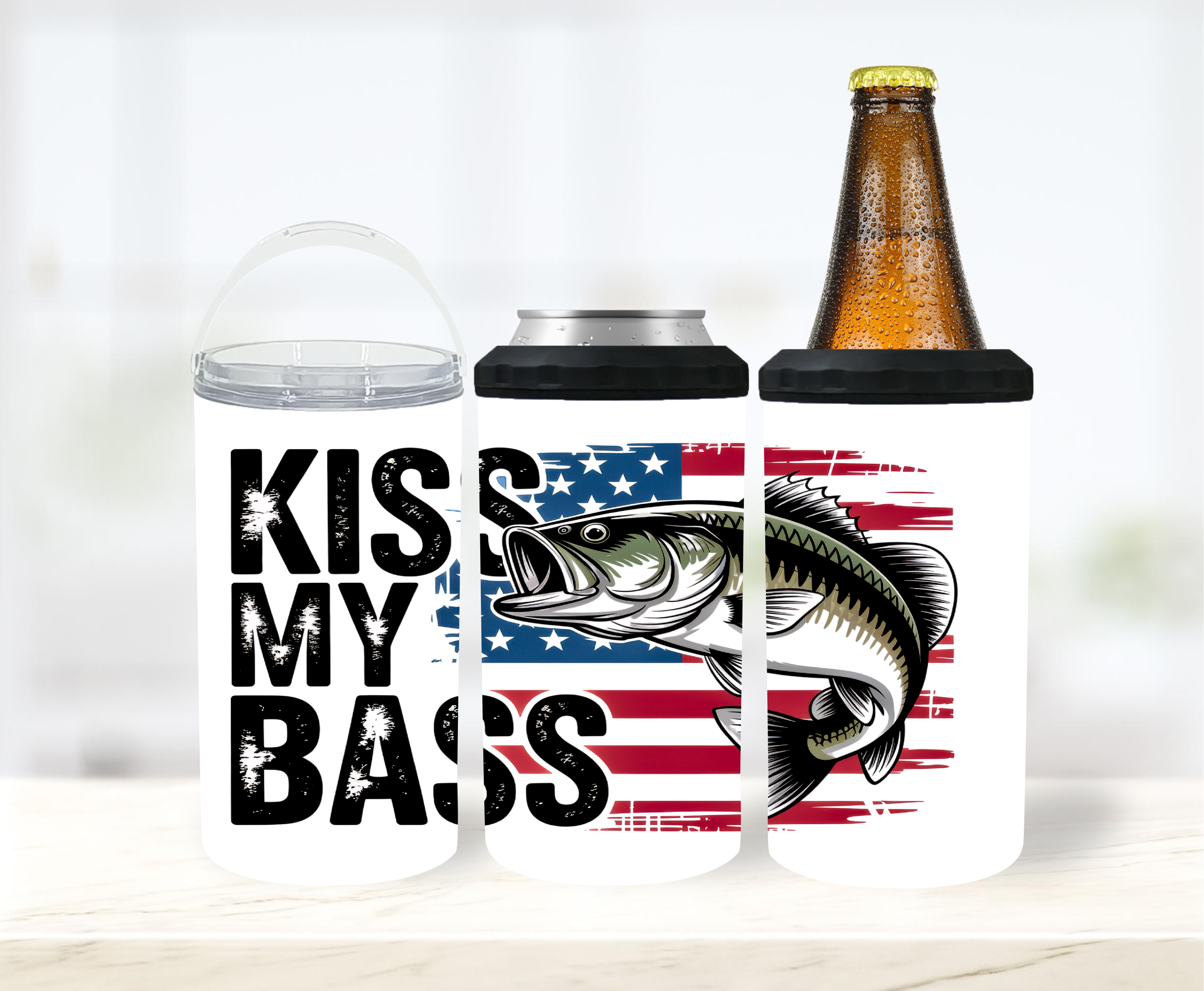 Kiss My Bass - 12 oz Can Holders & Slap Wrap - Sublimation Transfers
