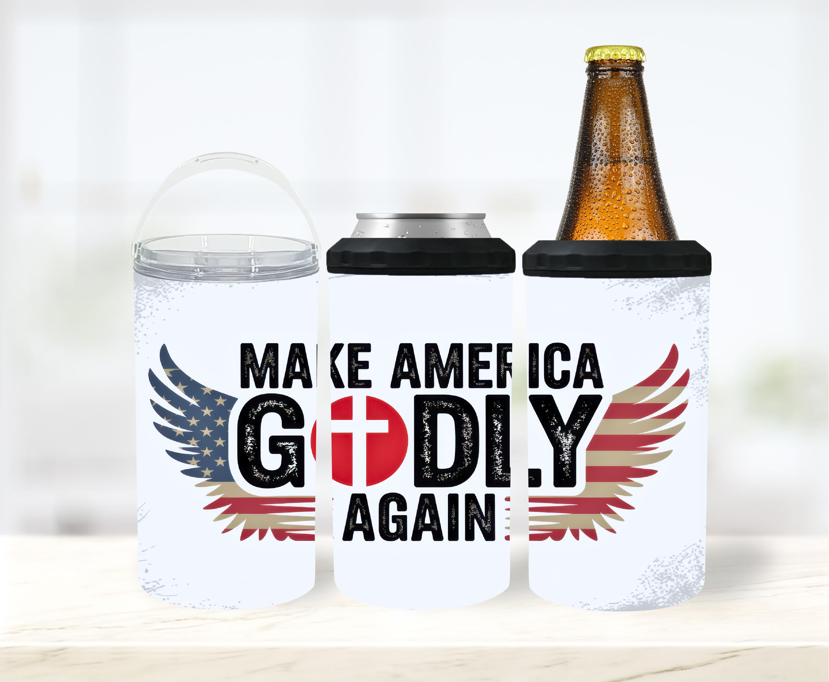 Make America Godly Again - 12 oz Can Holders & Slap Wrap - Sublimation Transfers