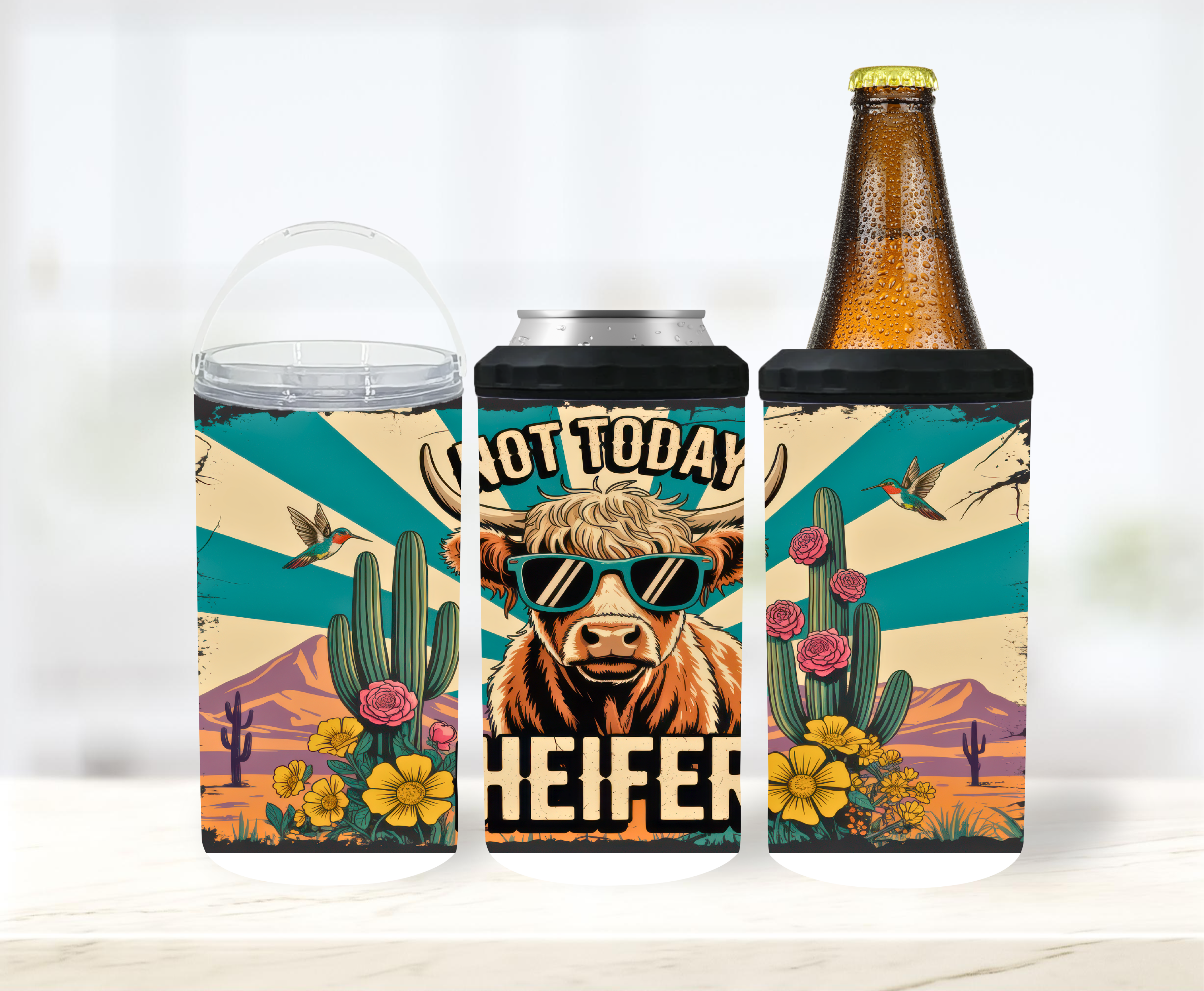 Not Today Heifer - 12 oz Can Holders & Slap Wrap - Sublimation Transfers