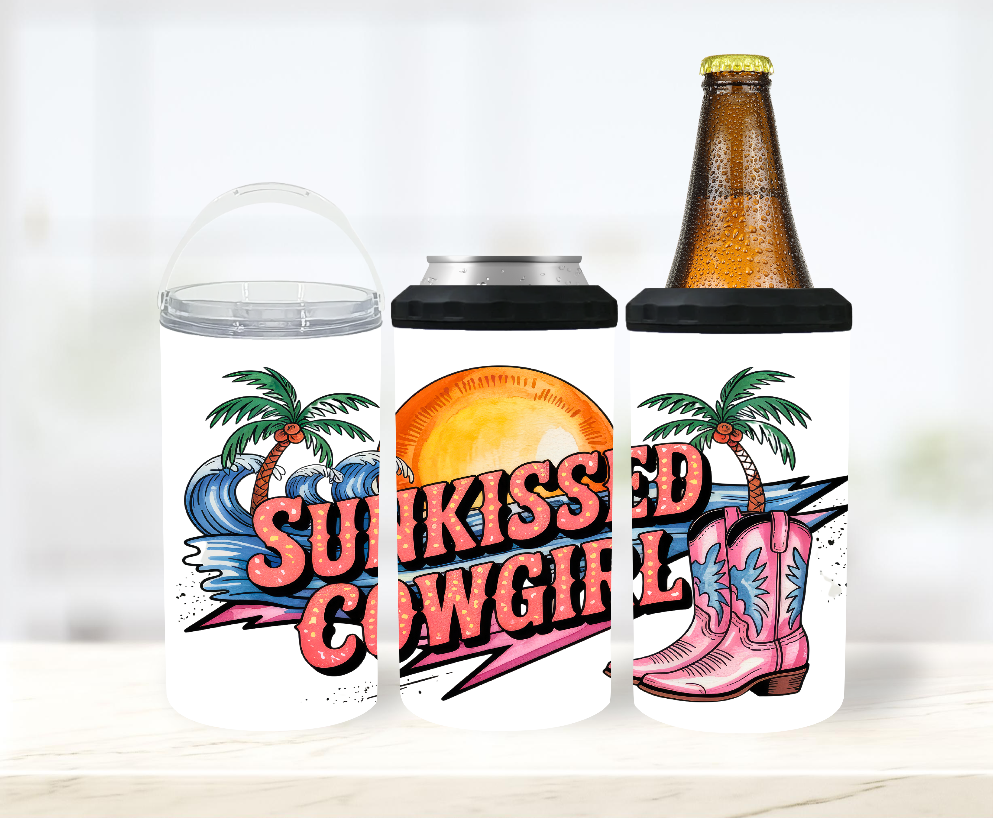 Sunkissed Cowgirl - 12 oz Can Holders & Slap Wrap - Sublimation Transfers