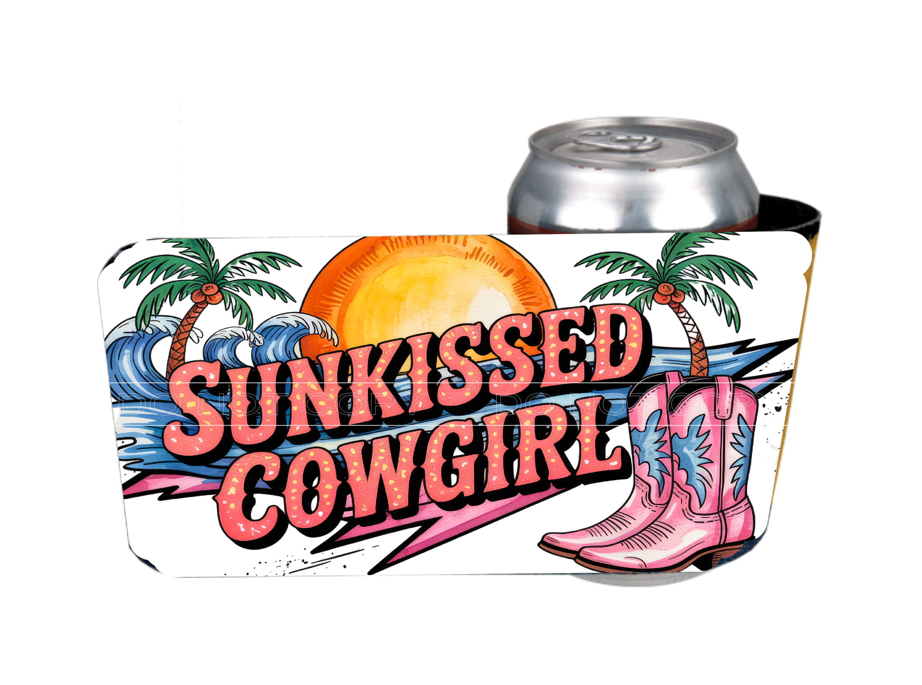 Sunkissed Cowgirl - 12 oz Can Holders & Slap Wrap - Sublimation Transfers