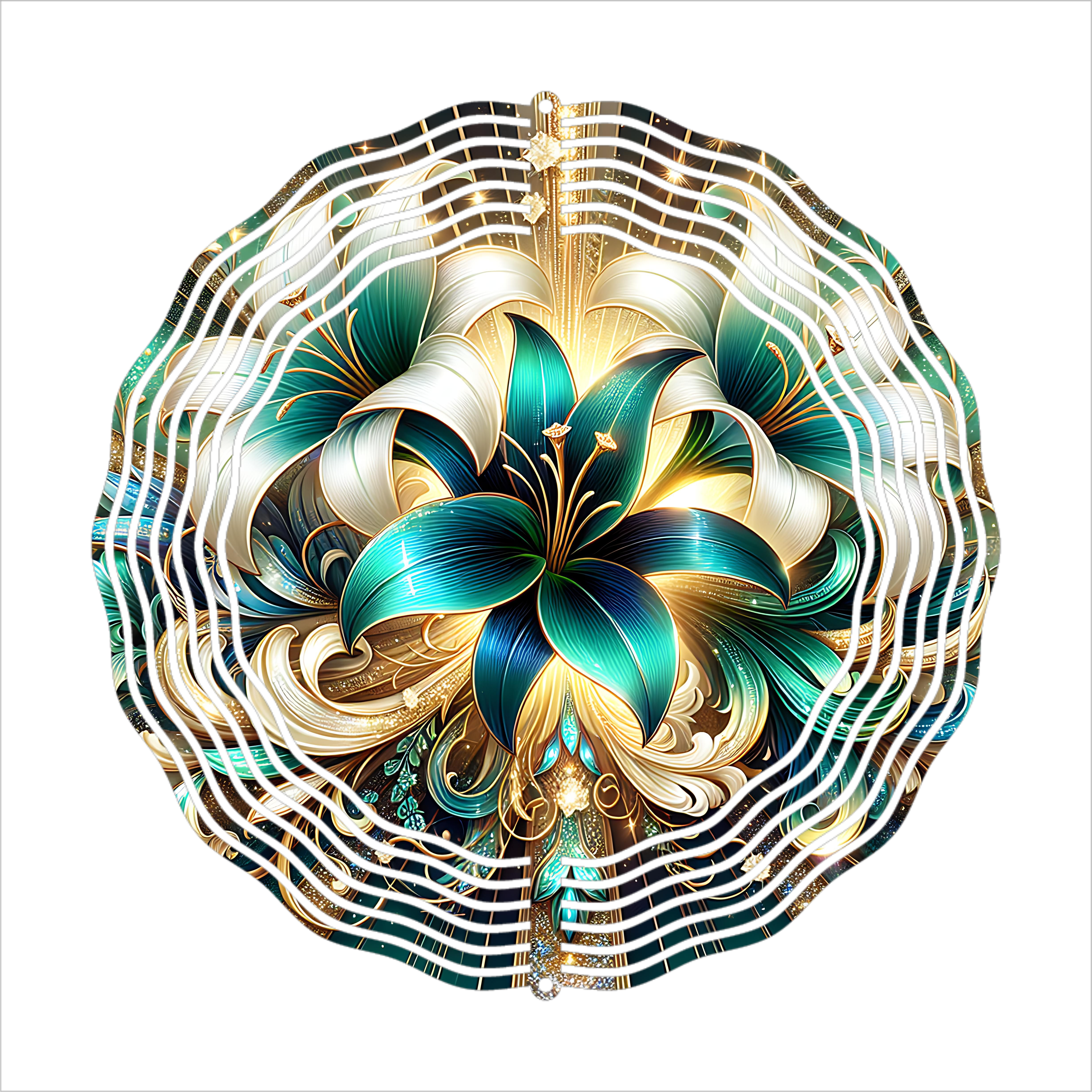 Teal & Gold Floral - Wind Spinner - Sublimation Transfer