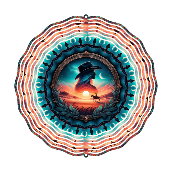 Cowgirl in Sunset - Wind Spinner - Sublimation Transfer