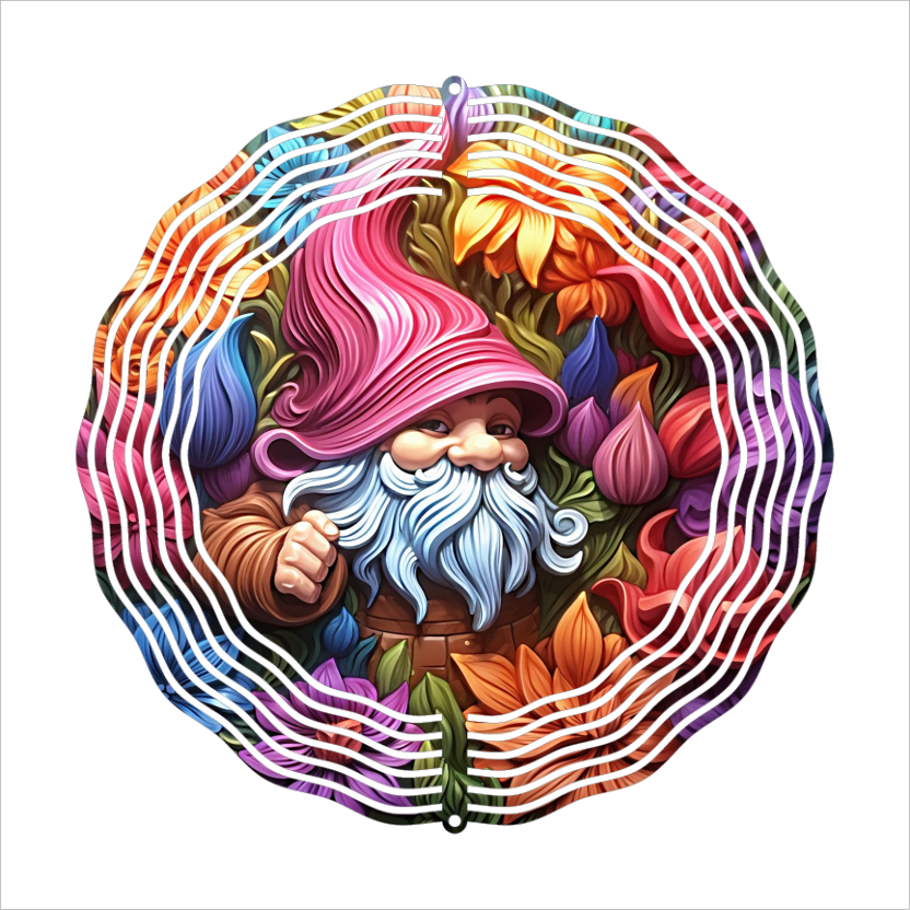 Gnome Bright Flowers - Wind Spinner - Sublimation Transfers