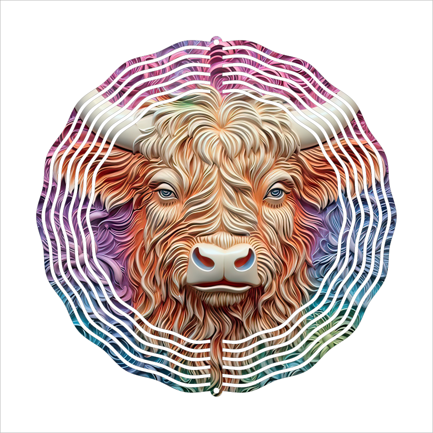 3D Metal Effect Highlander Cow - Wind Spinner - Sublimation Transfers