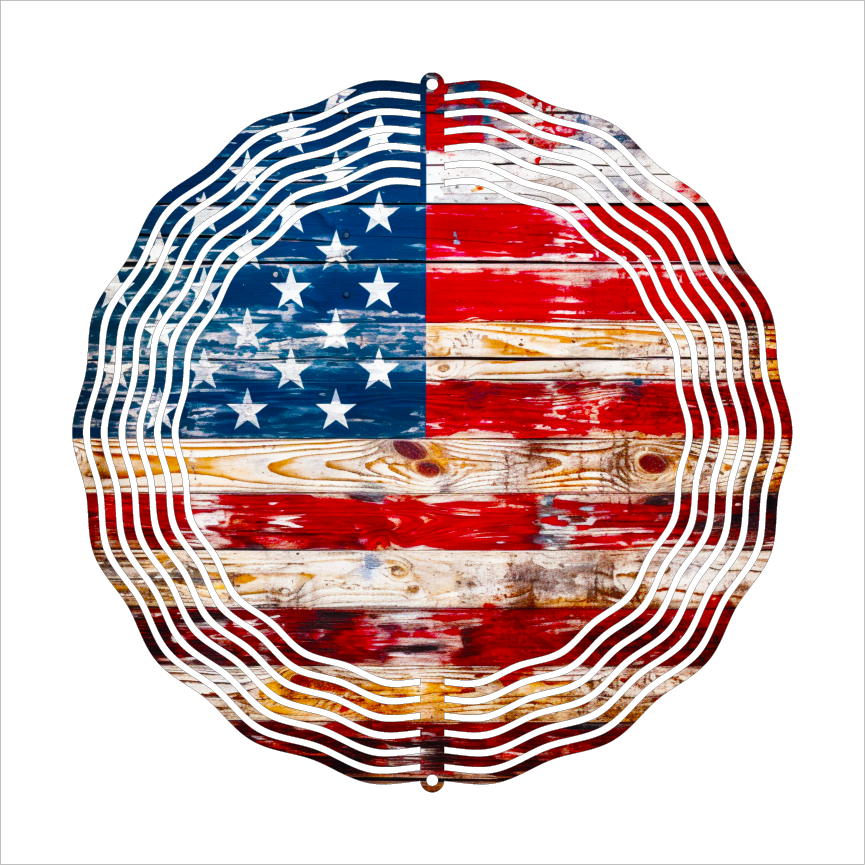 Wood American Flag - Wind Spinner - Sublimation Transfers