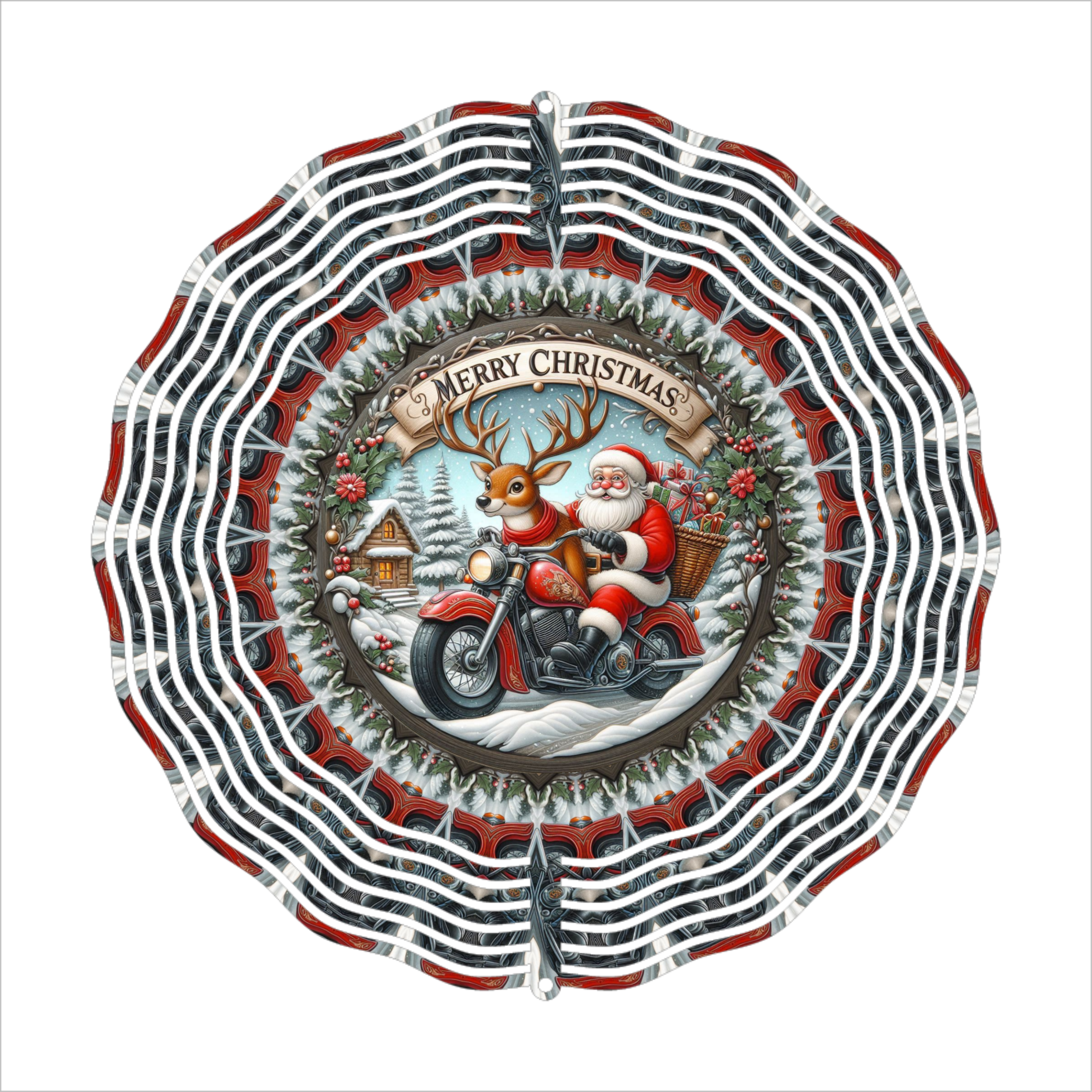 Biker Santa - Wind Spinner - Sublimation Transfer
