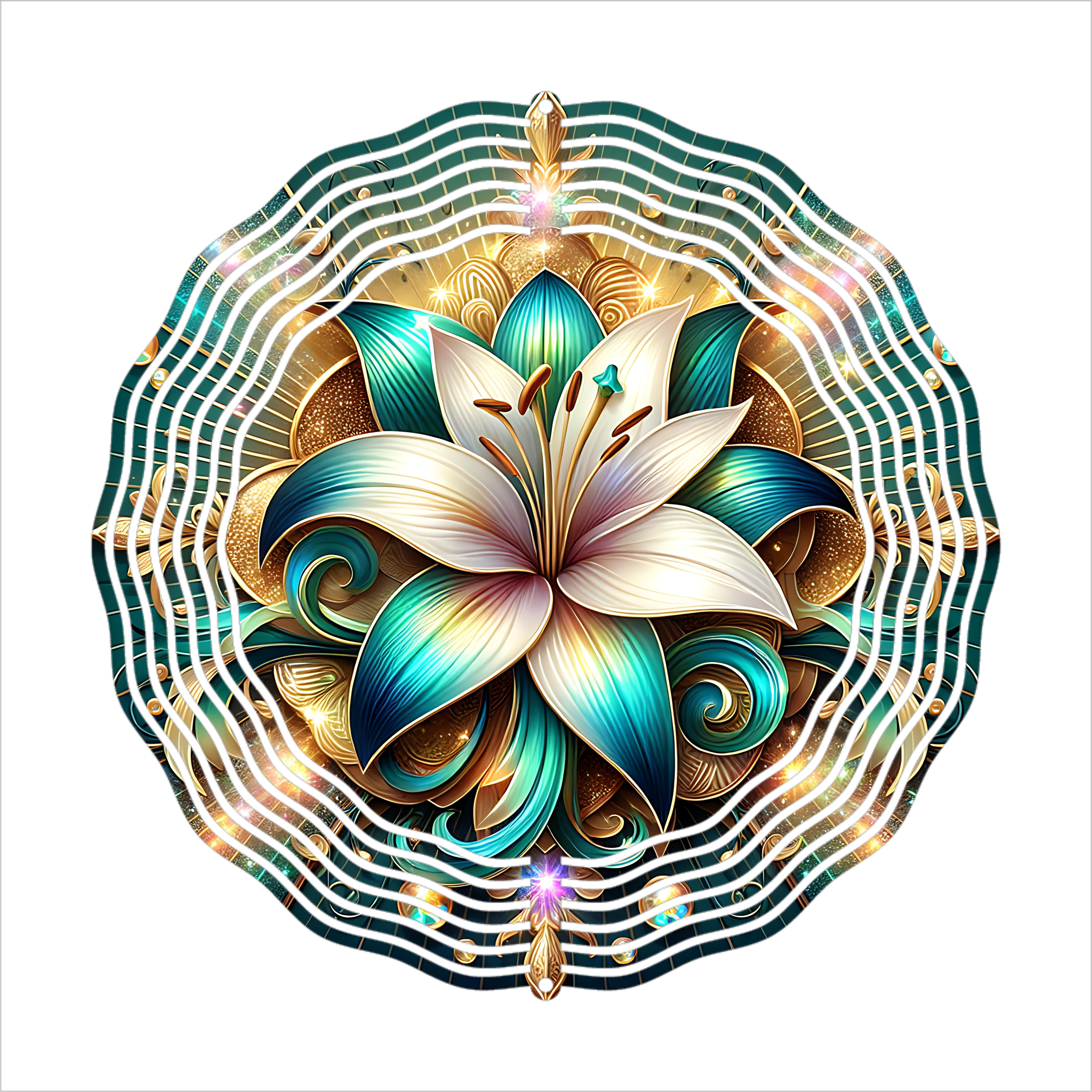 Teal & Gold Floral - Wind Spinner - Sublimation Transfer