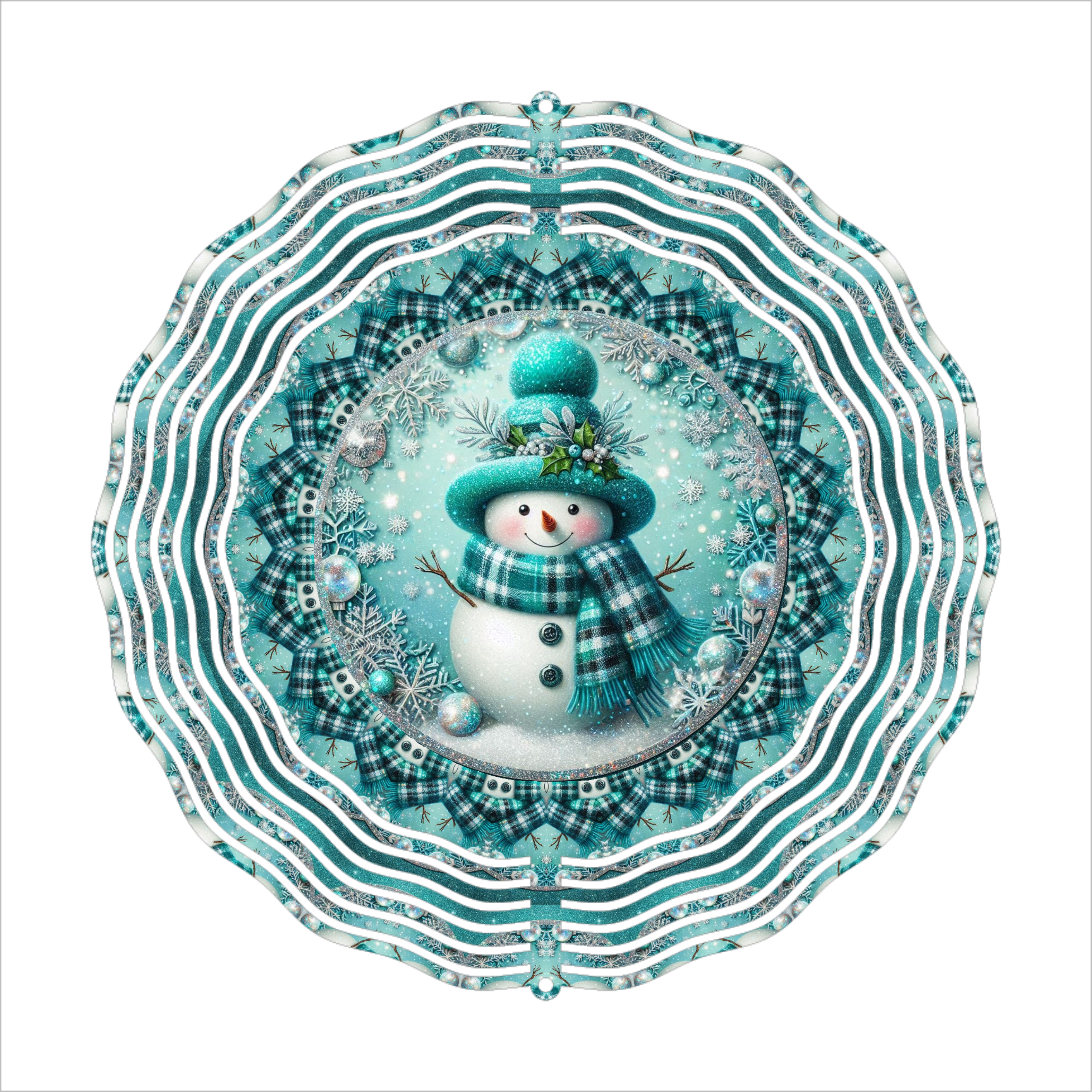 Teal Snowman - Wind Spinner - Sublimation Transfer