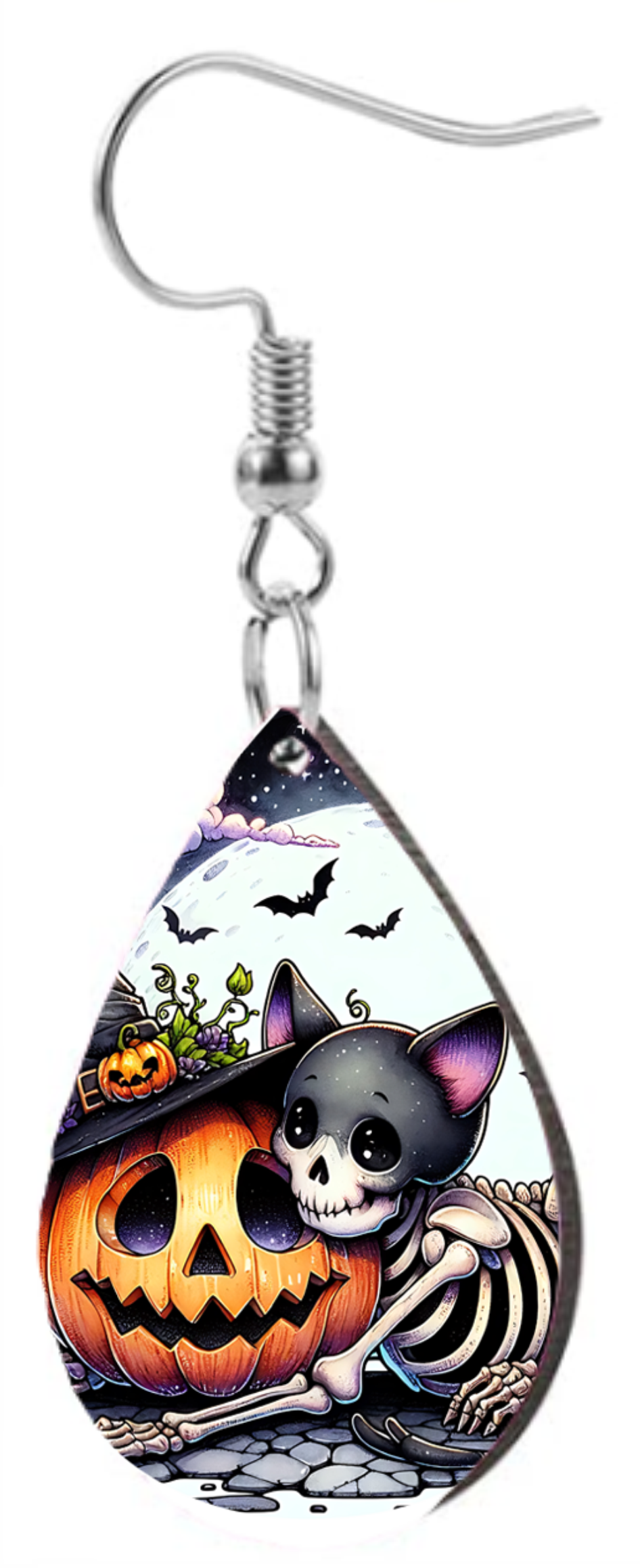 Skeleton Cat Hugging Pumpkin - Teardrop Template Transfer