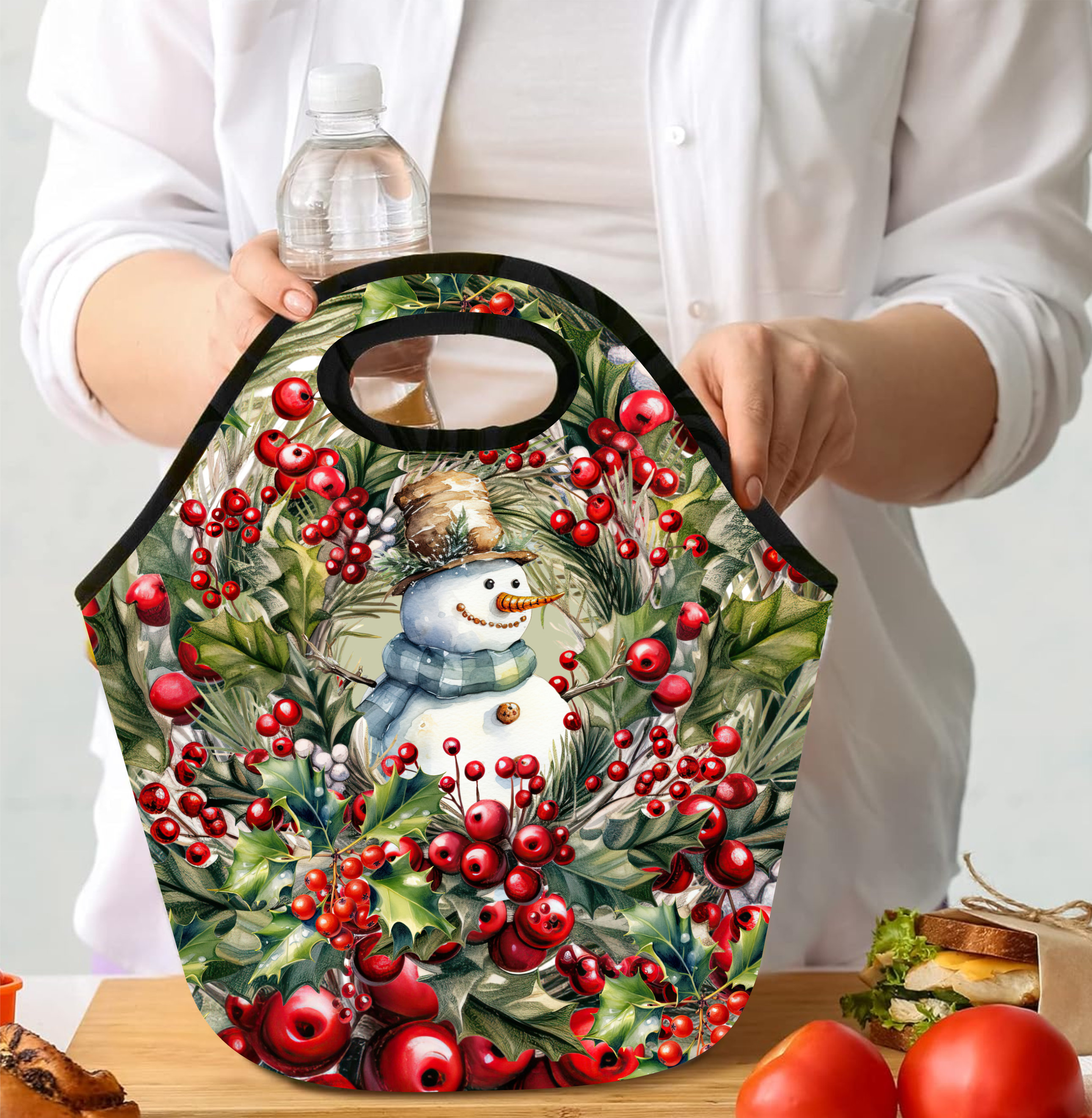 Snowman In Holly - Lunch Tote - Sublimation Transfer