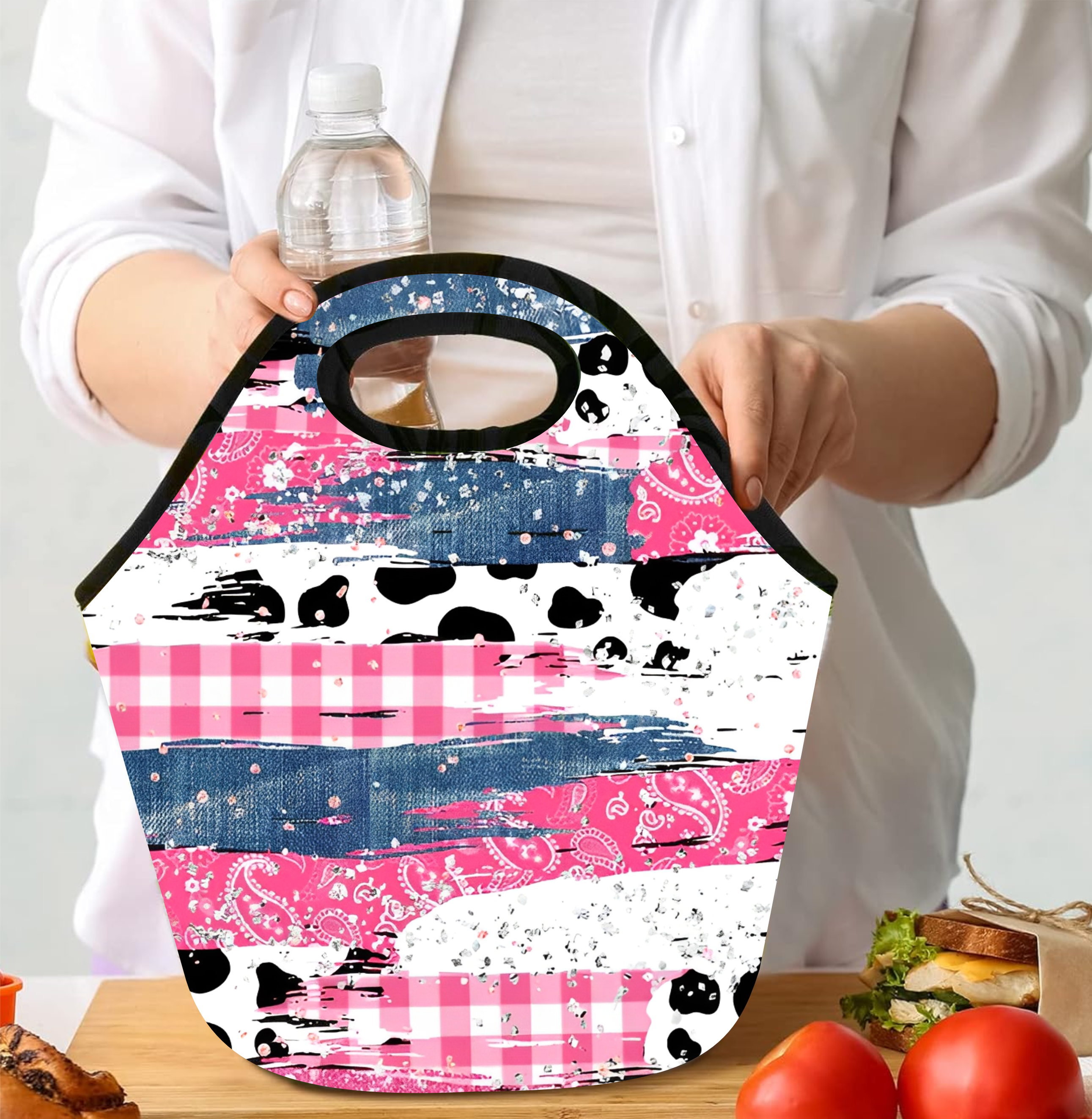 Bandana, Denim & Cow Print - Lunch Tote - Sublimation Transfer