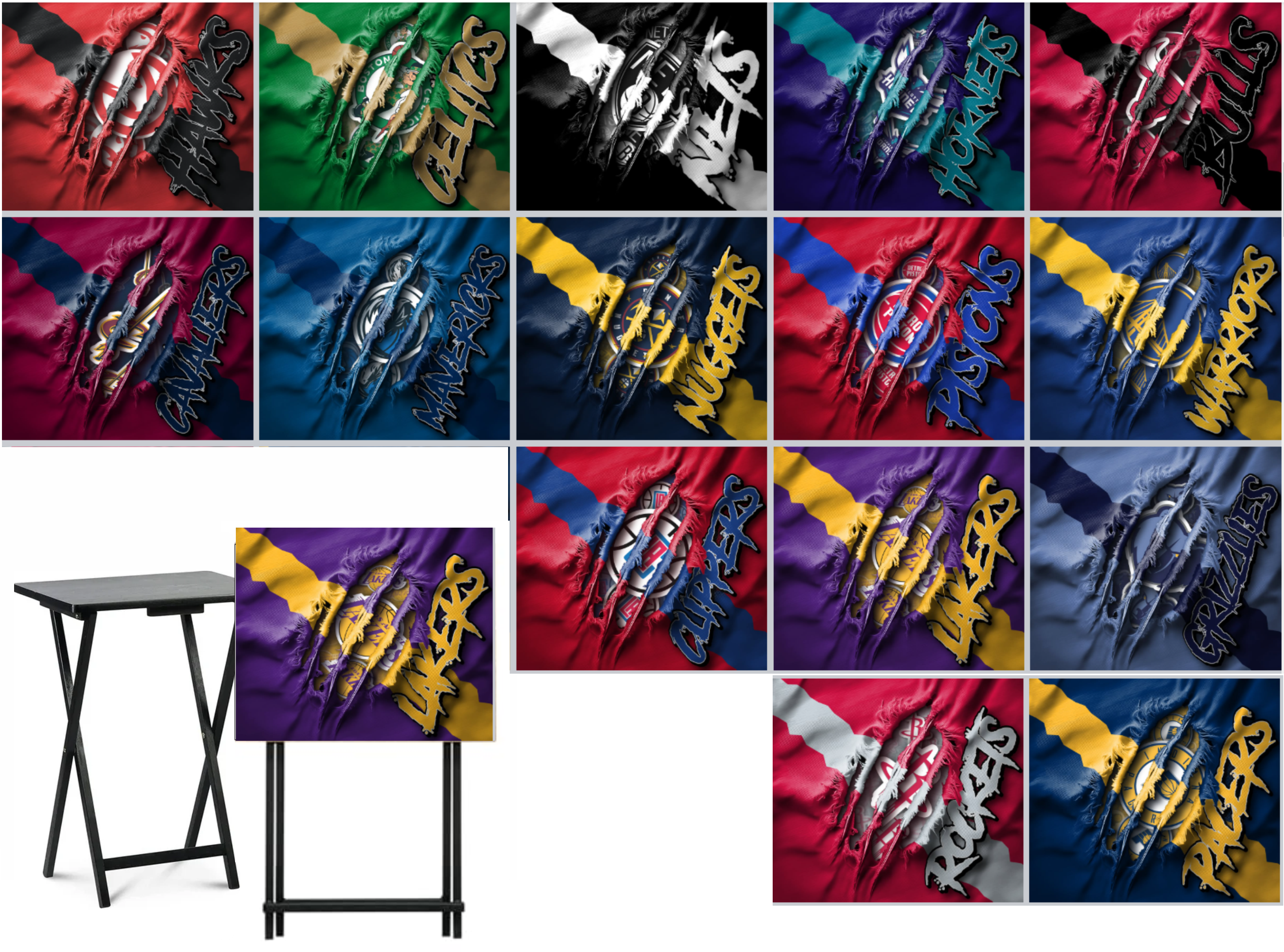 Basketball - Choose Team (Set 1) - Ripped Fabric Effect - Tray Table Wrap - Permanent