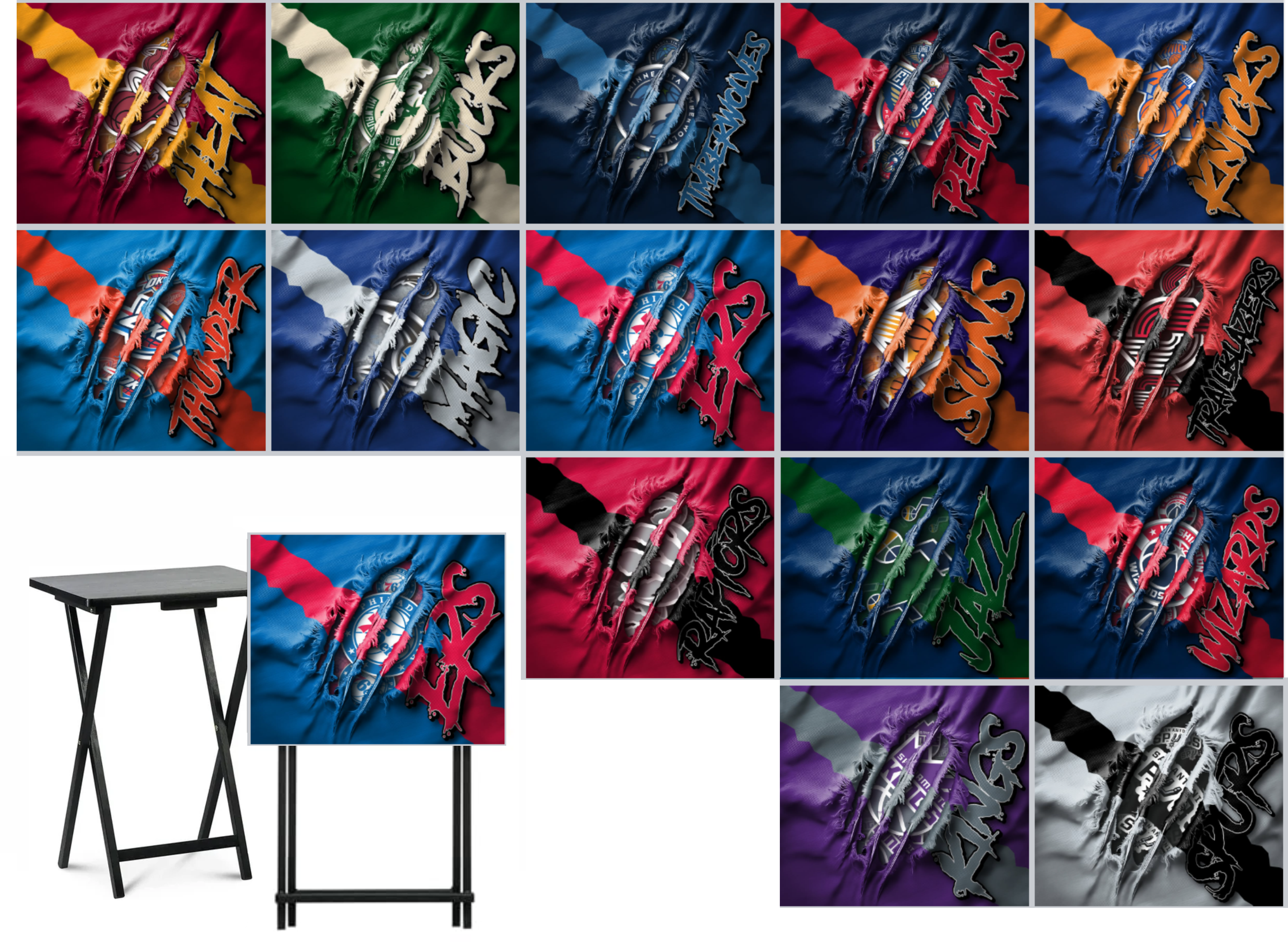 Basketball - Choose Team (Set 2) - Ripped Fabric Effect - Tray Table Wrap - Permanent