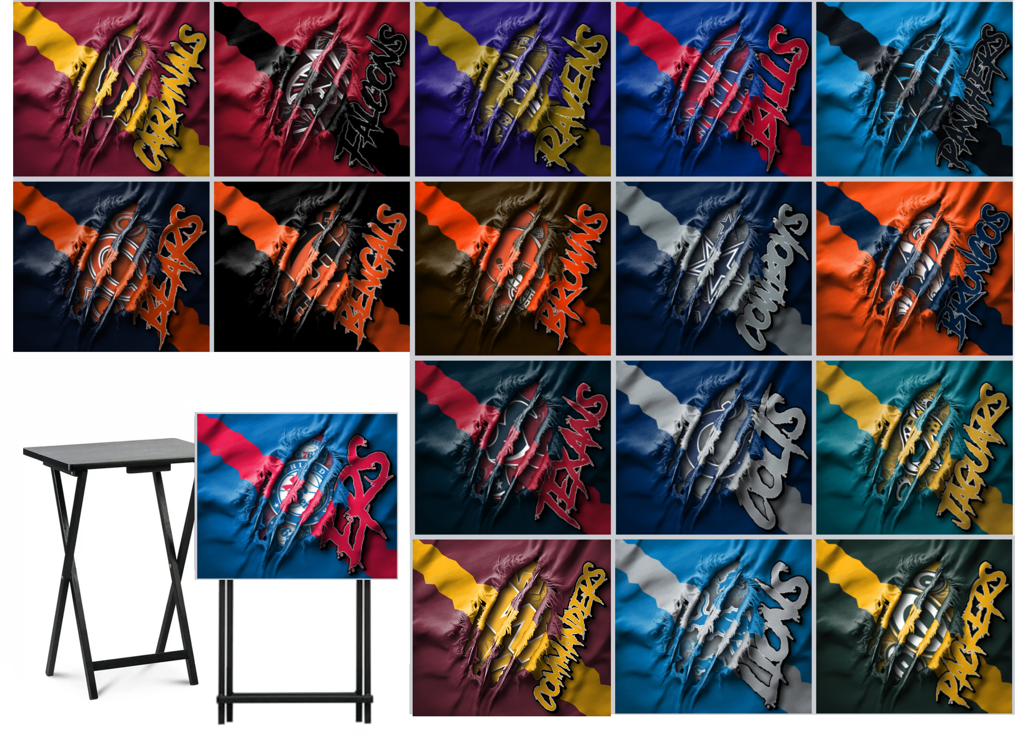 Football - Choose Team (Set 1) - Ripped Fabric Effect - Tray Table Wrap - Permanent