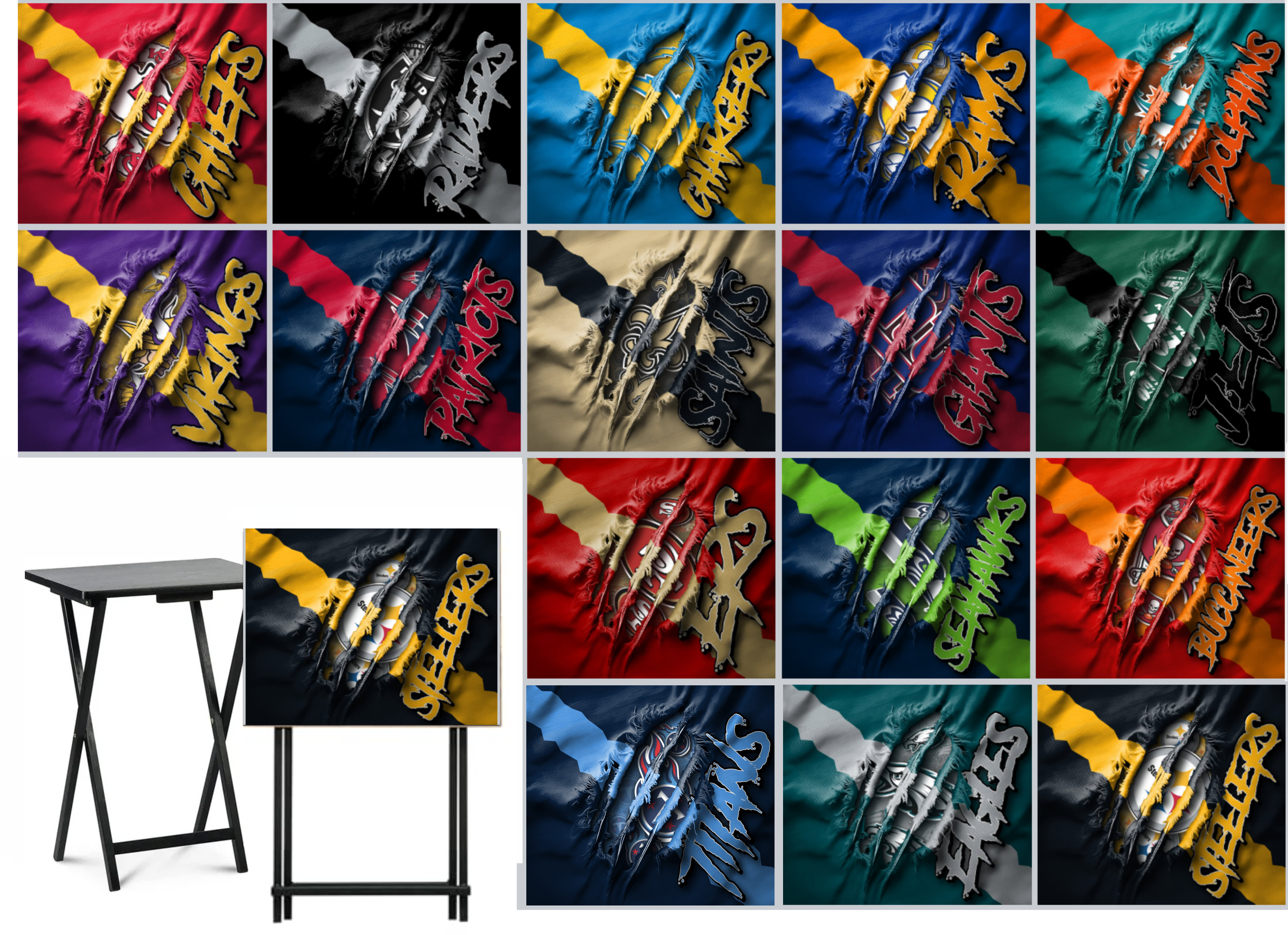 Football - Choose Team (Set 2) - Ripped Fabric Effect - Tray Table Wrap - Permanent