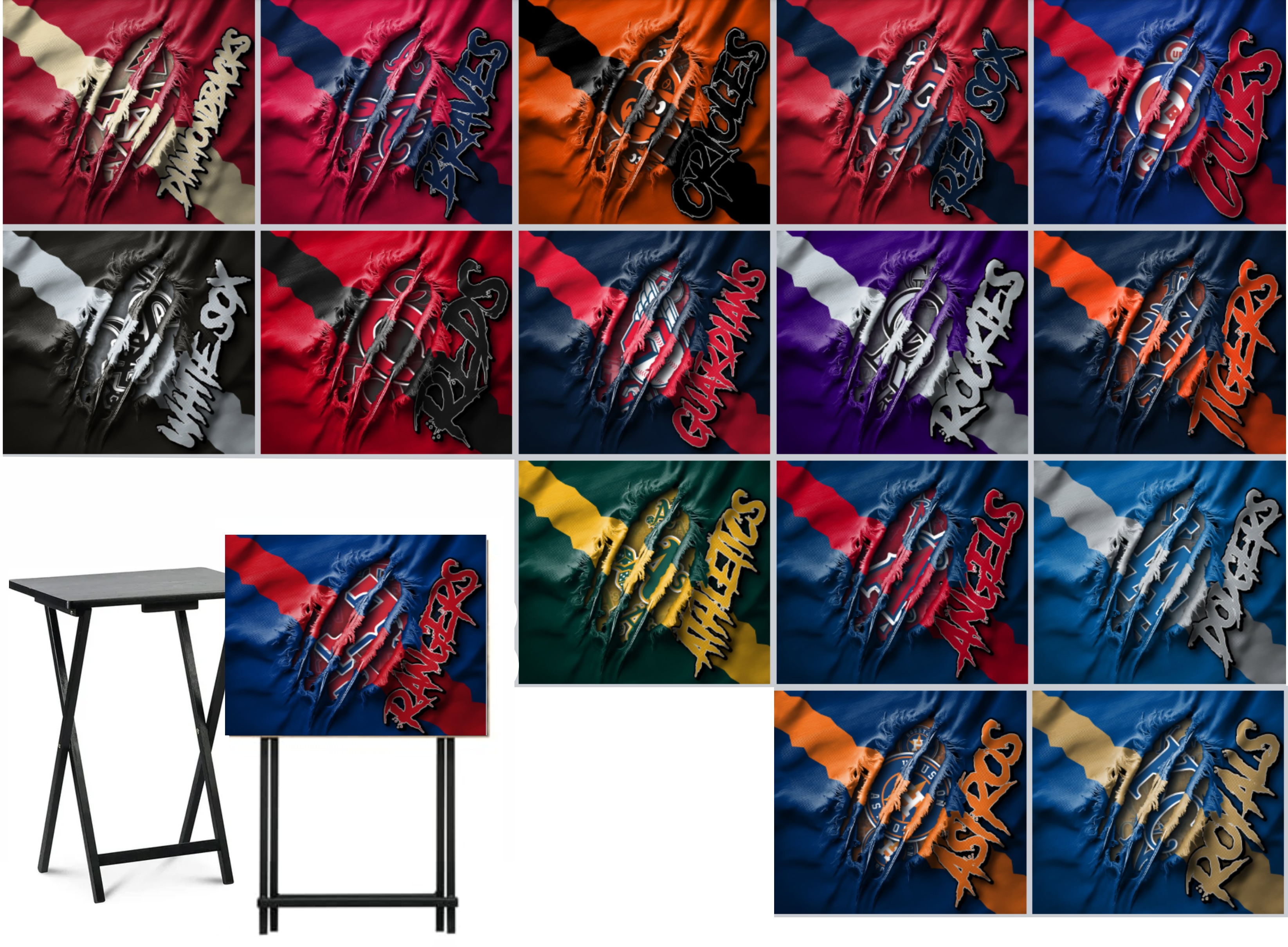 Baseball - Choose Team (Set 1) - Ripped Fabric Effect  - Tray Table Wrap - Permanent