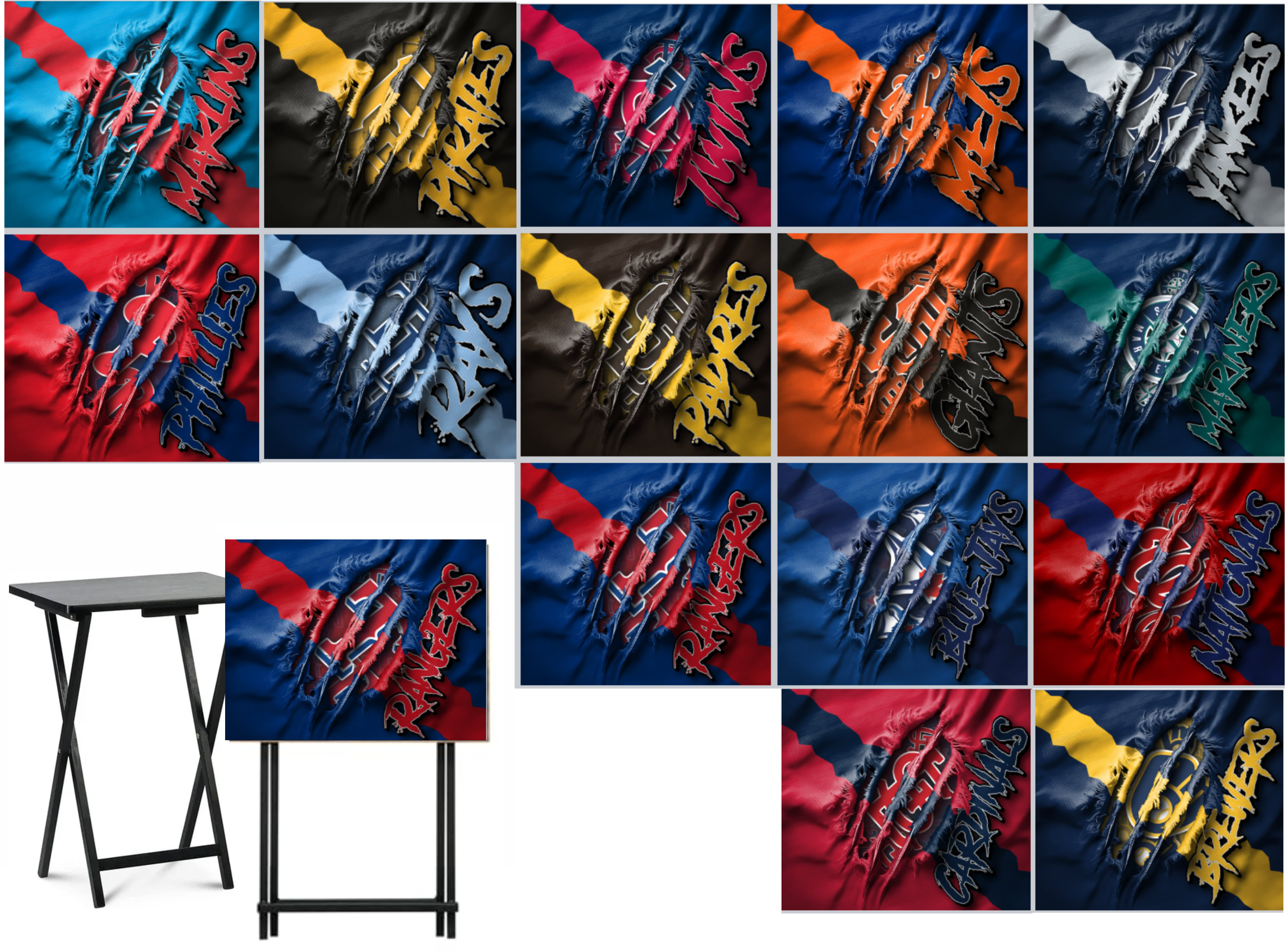 Baseball - Choose Team (Set 2) - Ripped Fabric Effect - Tray Table Wrap - Permanent