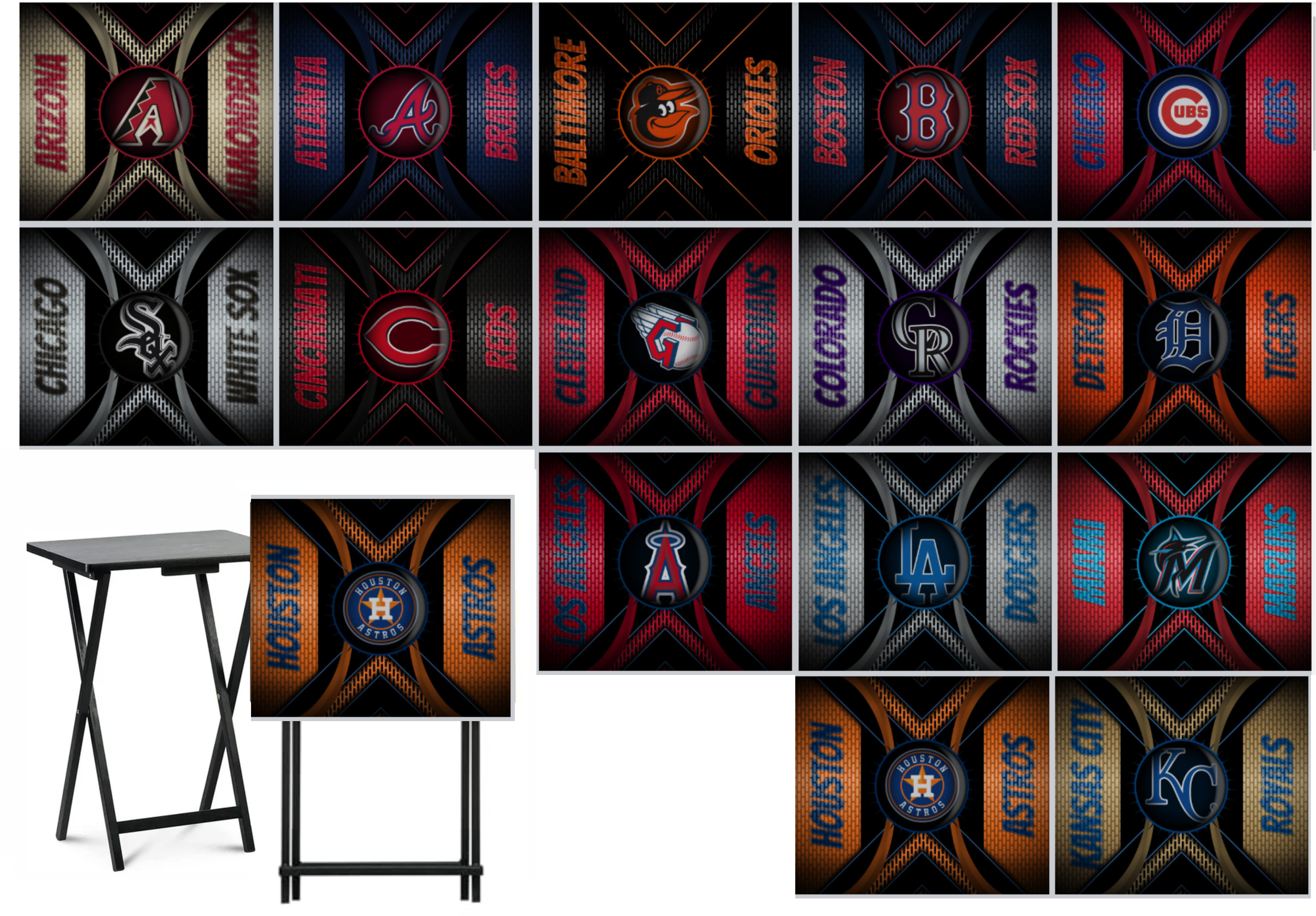 Baseball - Choose Team (Set 1) - Metal Grate Effect  - Tray Table Wrap - Permanent