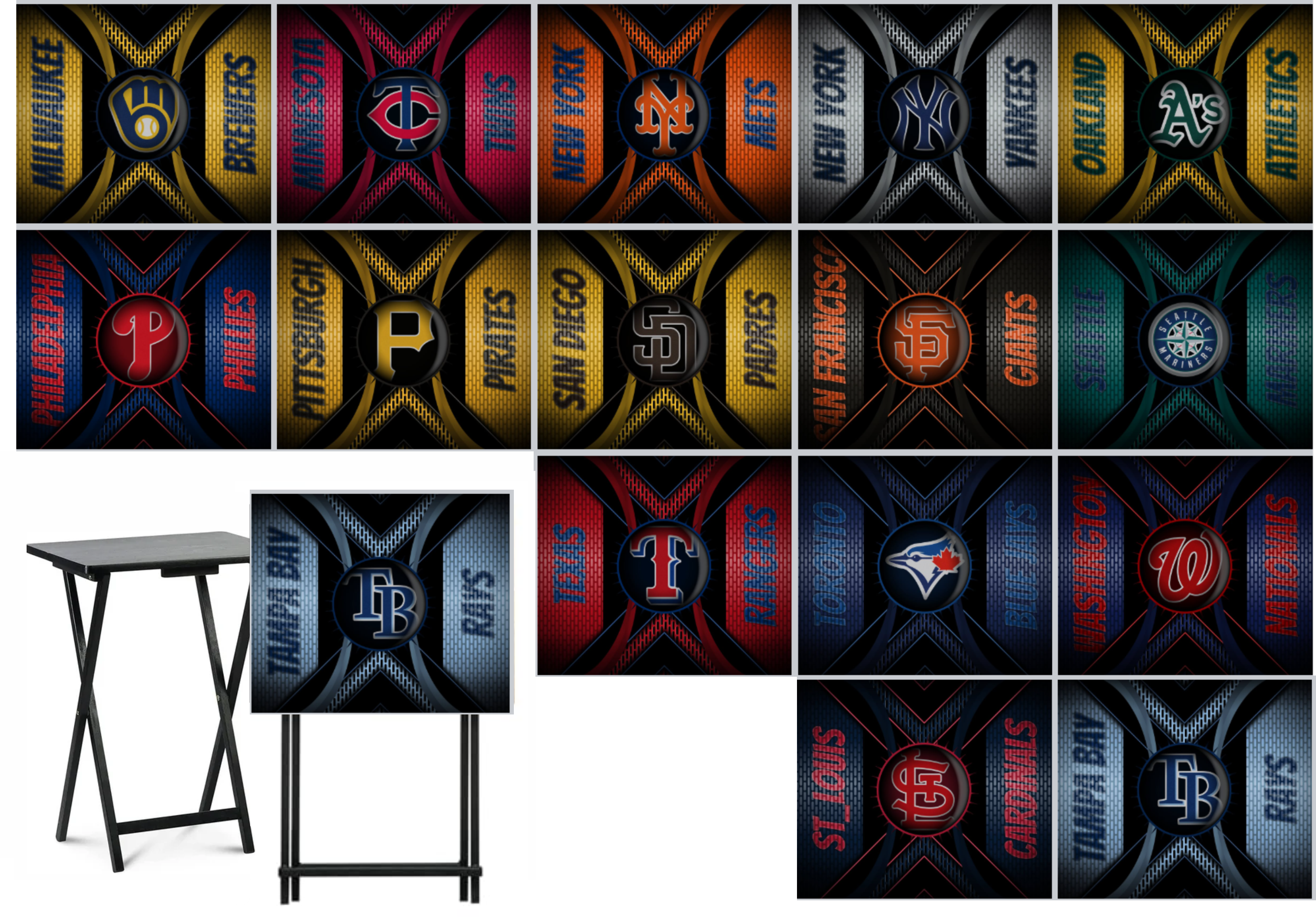 Baseball - Choose Team (Set 2) - Metal Grate Effect - Tray Table Wrap - Permanent