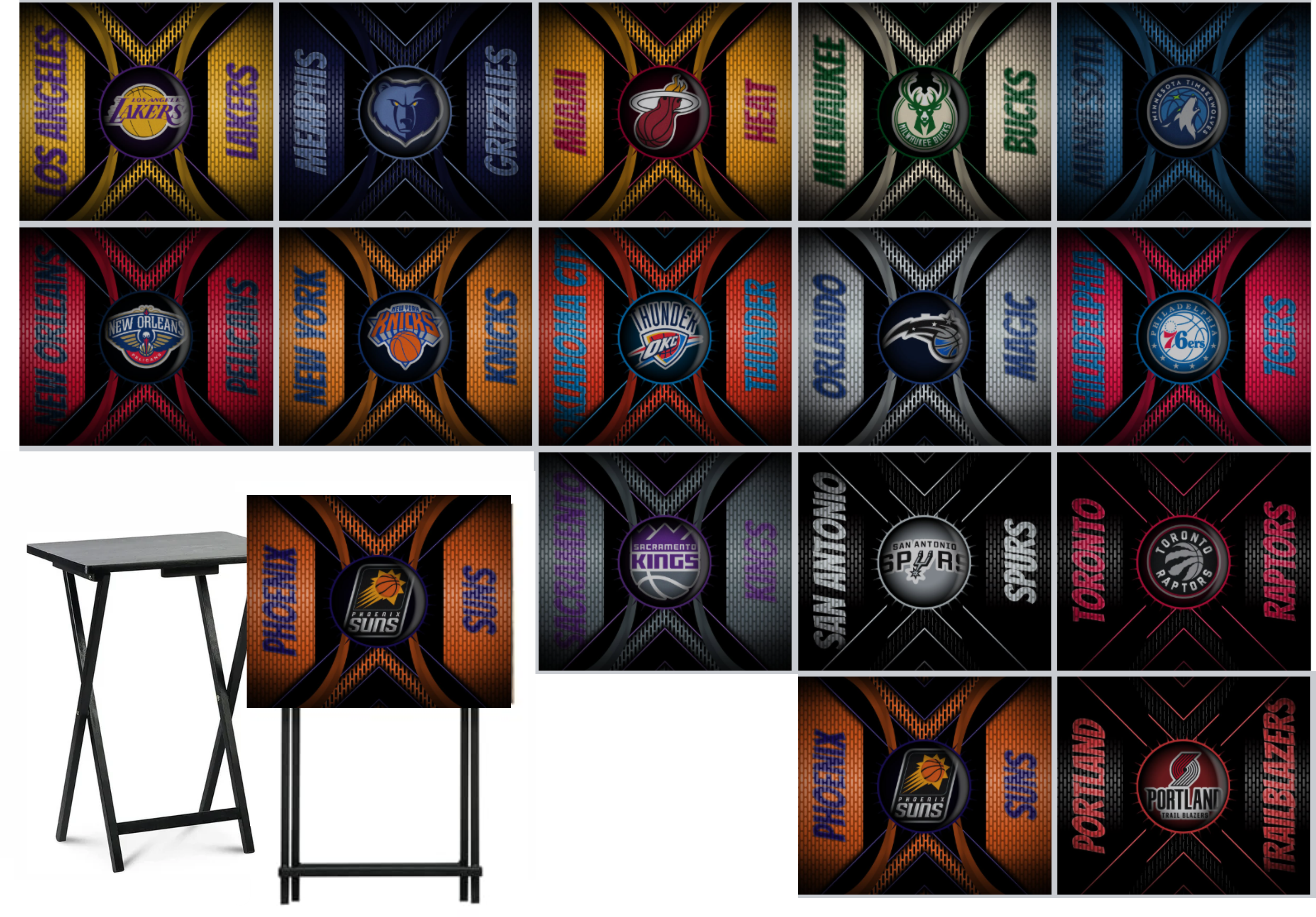 Basketball - Choose Team (Set 1) - Metal Grate Effect - Tray Table Wrap